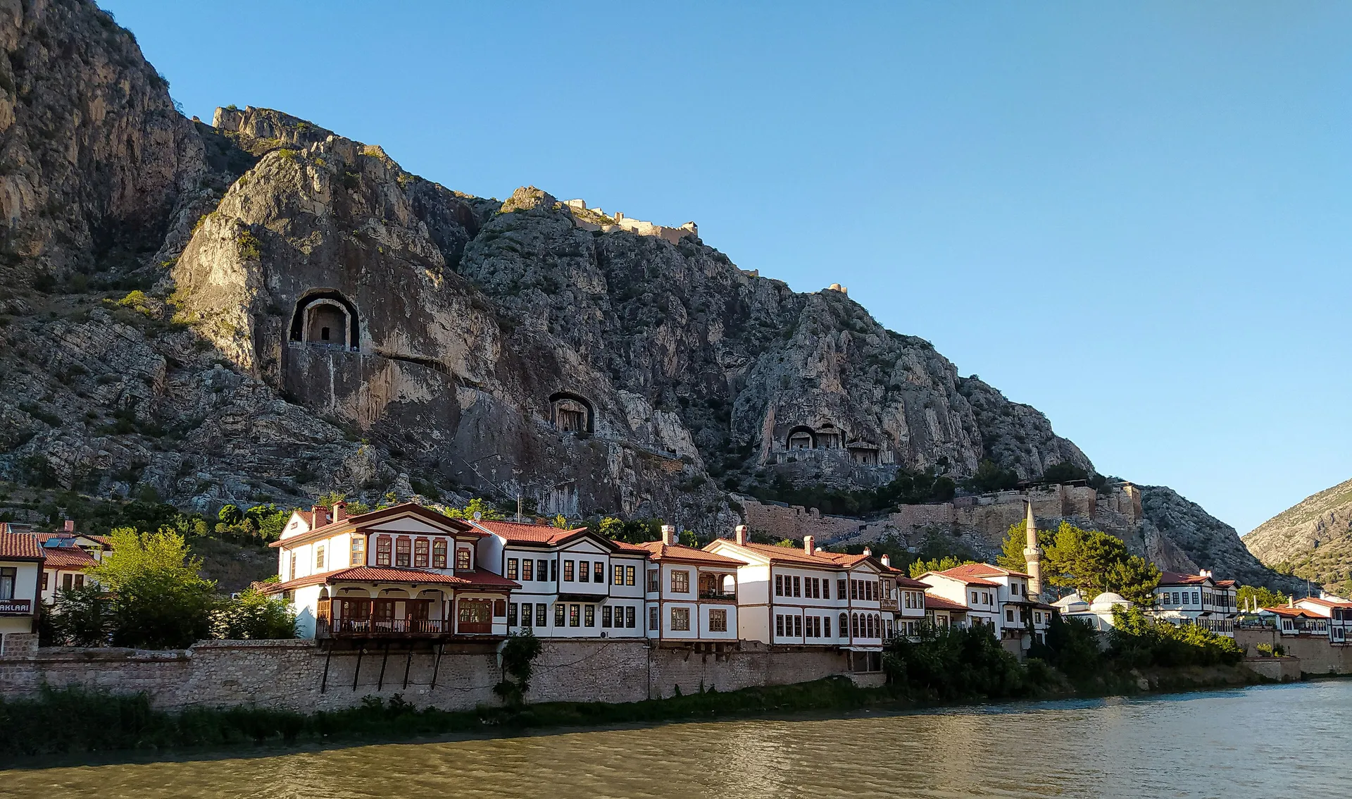 Ottoman riverfront mansions below the rock tombs and citadel, Amasya