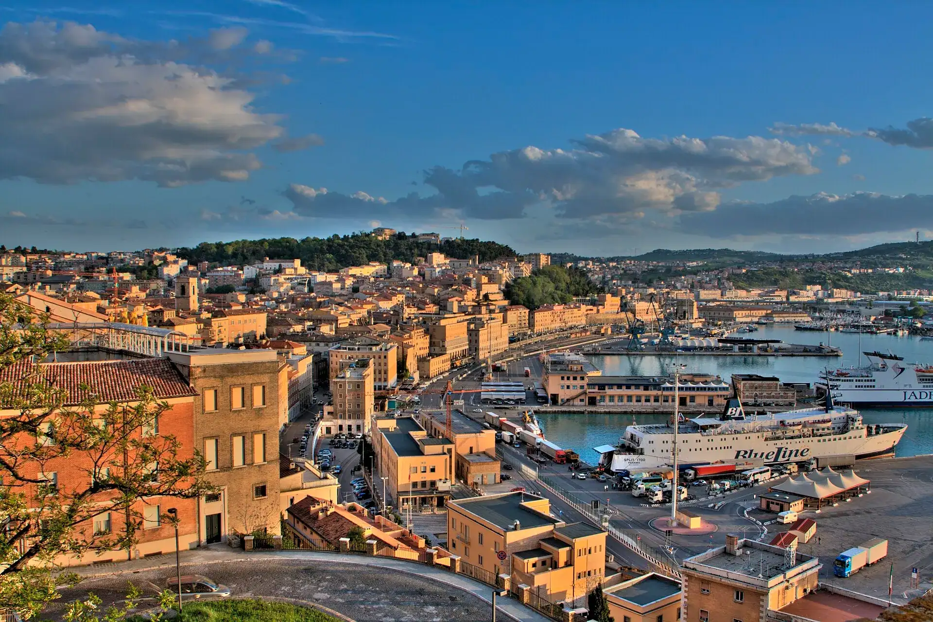 Ancona and its harbour on the Adriatic at dusk