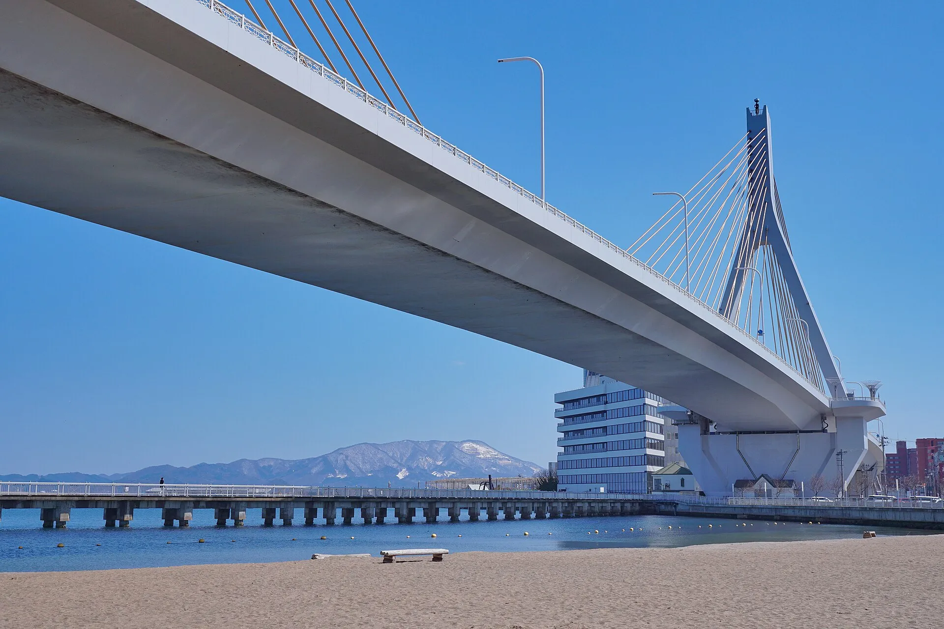 The Aomori Bay Bridge, with the mountains across the water