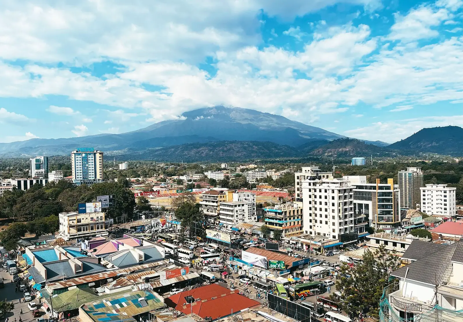 Arusha city skyline with Mount Meru in the background
