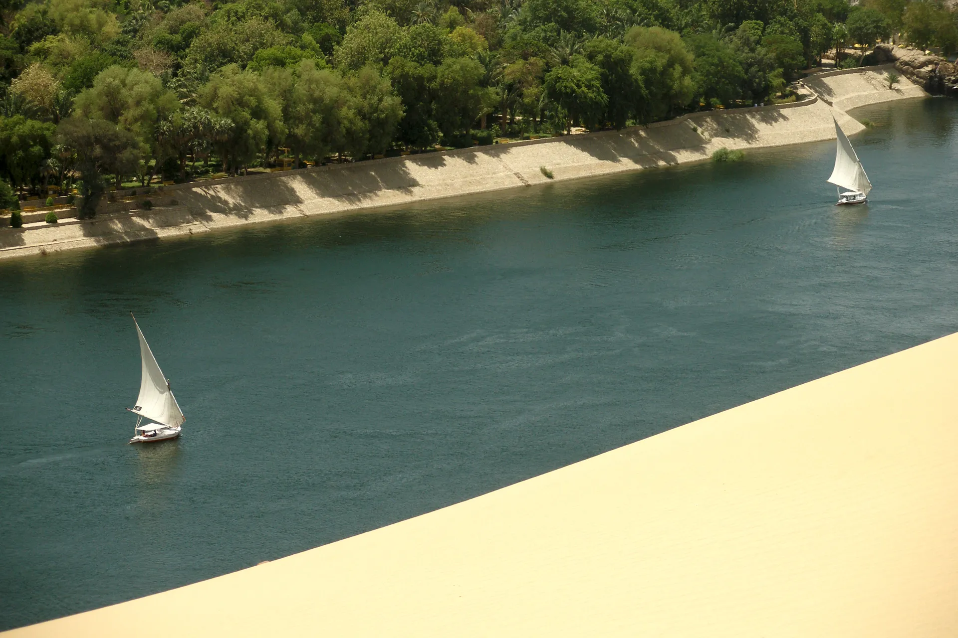 Traditional felucca sailboats on the Nile at Aswan, Egypt