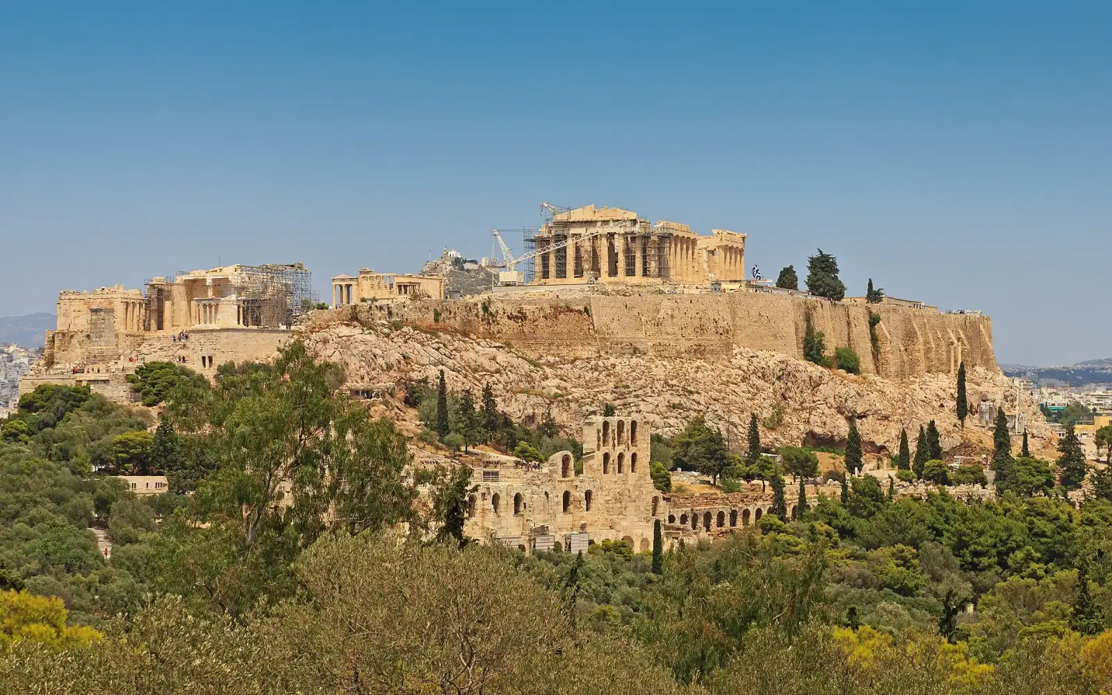Acropolis of Athens with the Parthenon and Odeon of Herodes Atticus viewed from Philopappos Hill