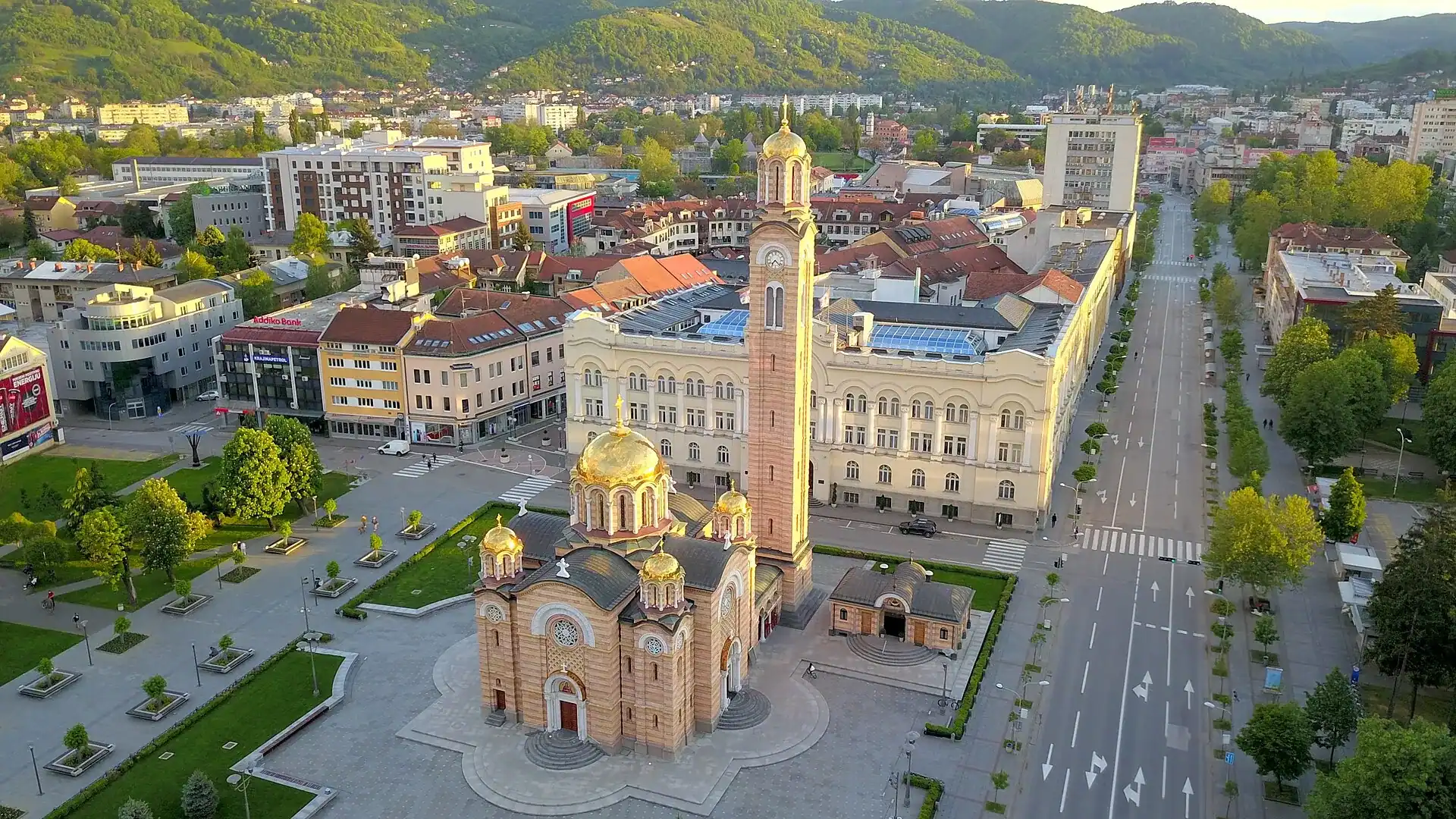 Banja Luka from above, with the Christ the Saviour cathedral at its centre