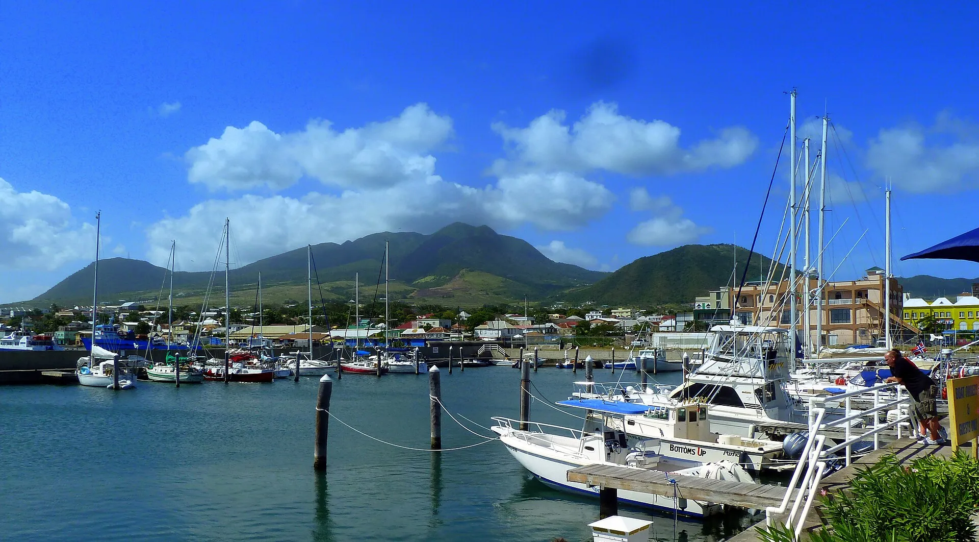 The marina at Basseterre with the island’s hills behind