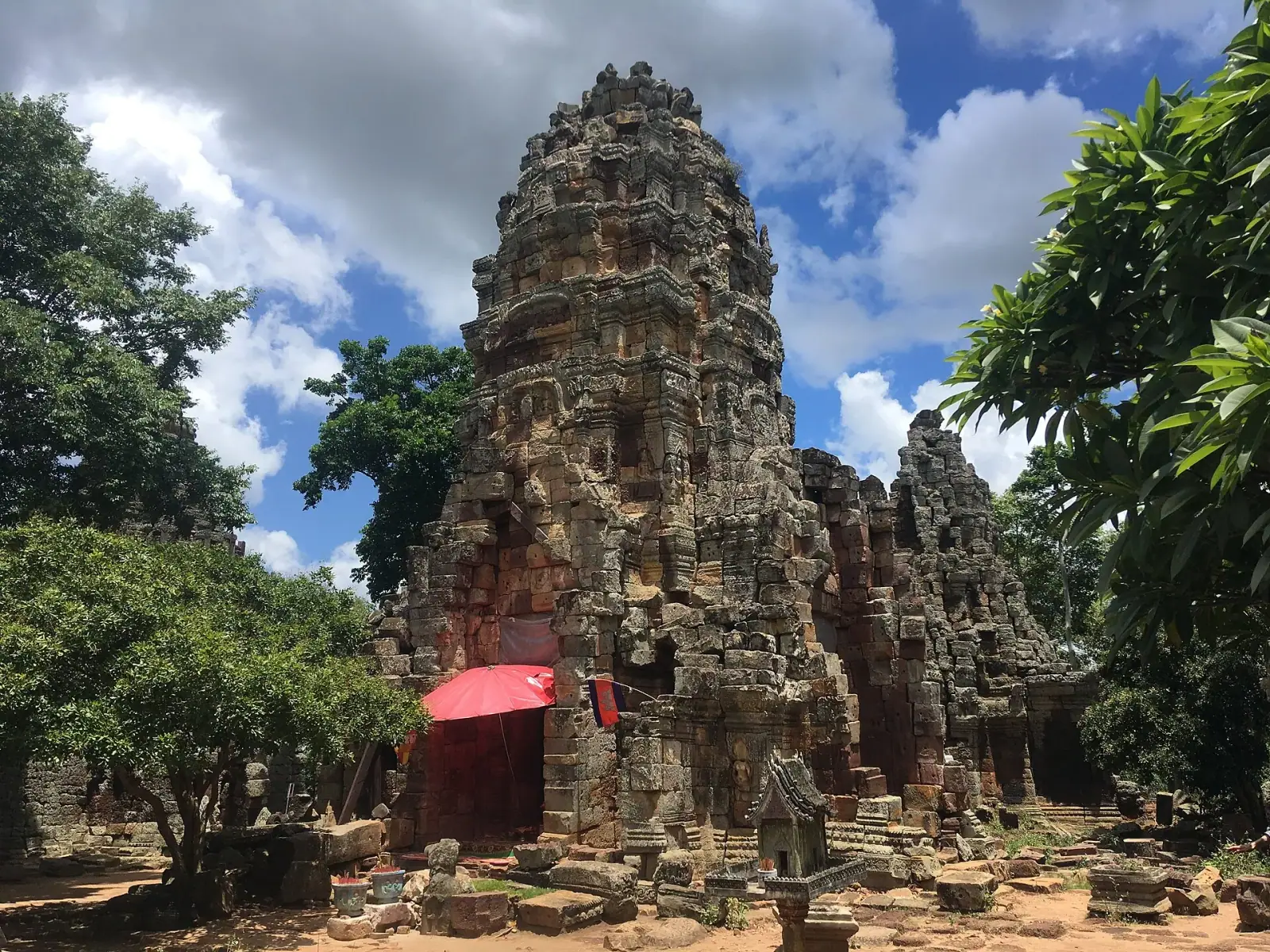 Ancient Khmer stone tower at Phnom Banan temple near Battambang, Cambodia