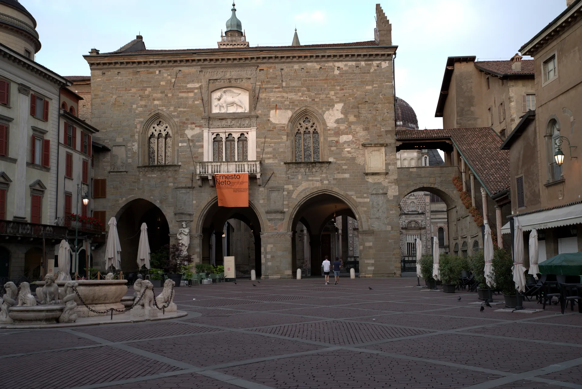 Piazza Vecchia and the Palazzo della Ragione in the upper town of Bergamo, Italy