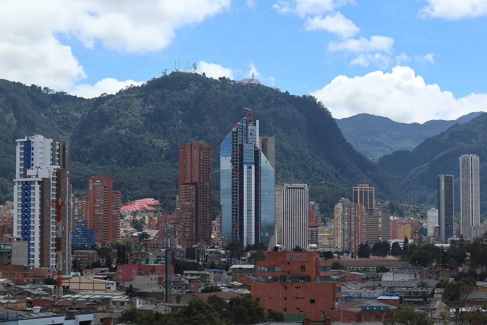 Bogotá skyline with Monserrate hill and sanctuary in the background