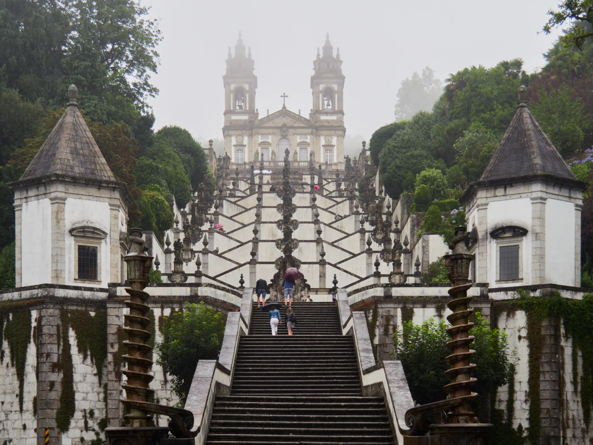 The monumental baroque staircase of Bom Jesus do Monte above Braga, Portugal