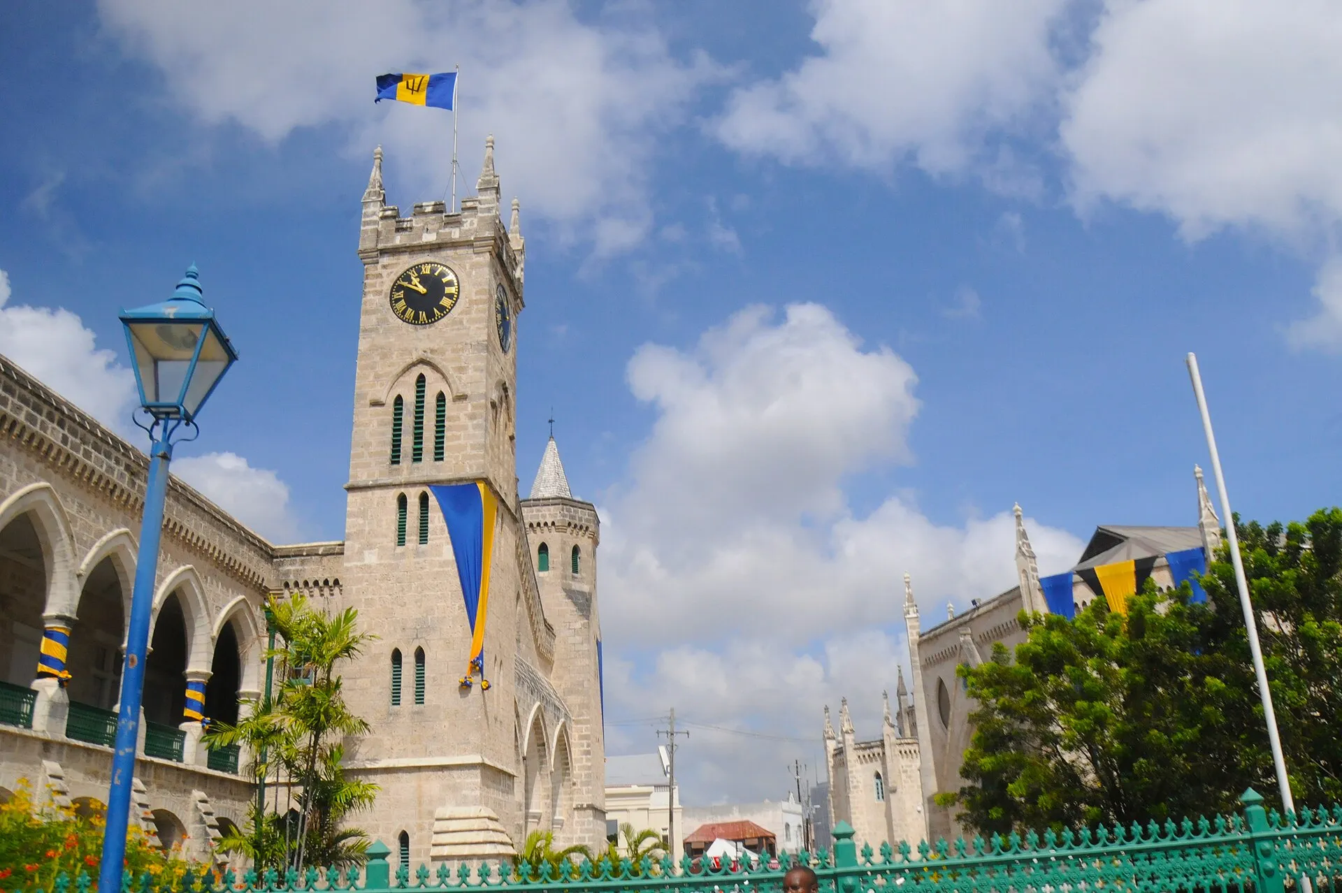 The Parliament Buildings and their clock tower in Bridgetown