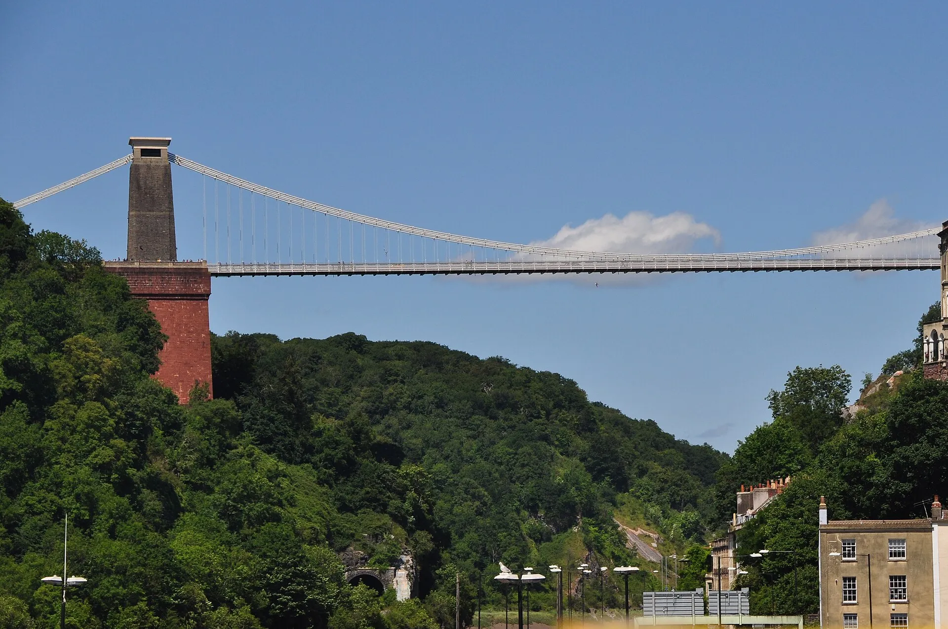 Clifton Suspension Bridge spanning the Avon Gorge in Bristol under a blue sky