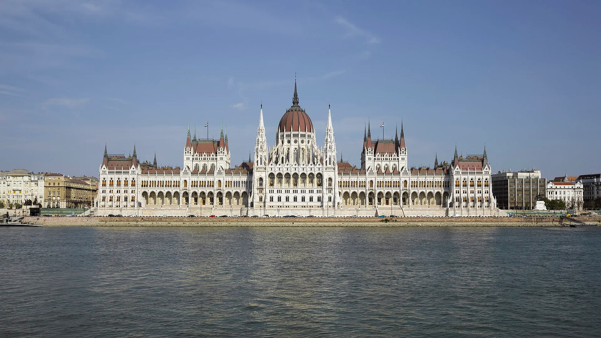 Hungarian Parliament Building seen from across the Danube River in Budapest, Hungary