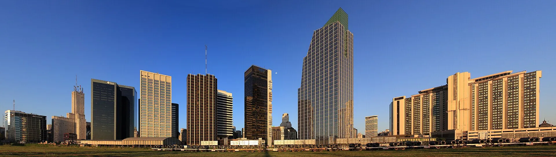 Buenos Aires skyline daytime view of Puerto Madero business district skyscrapers under blue sky