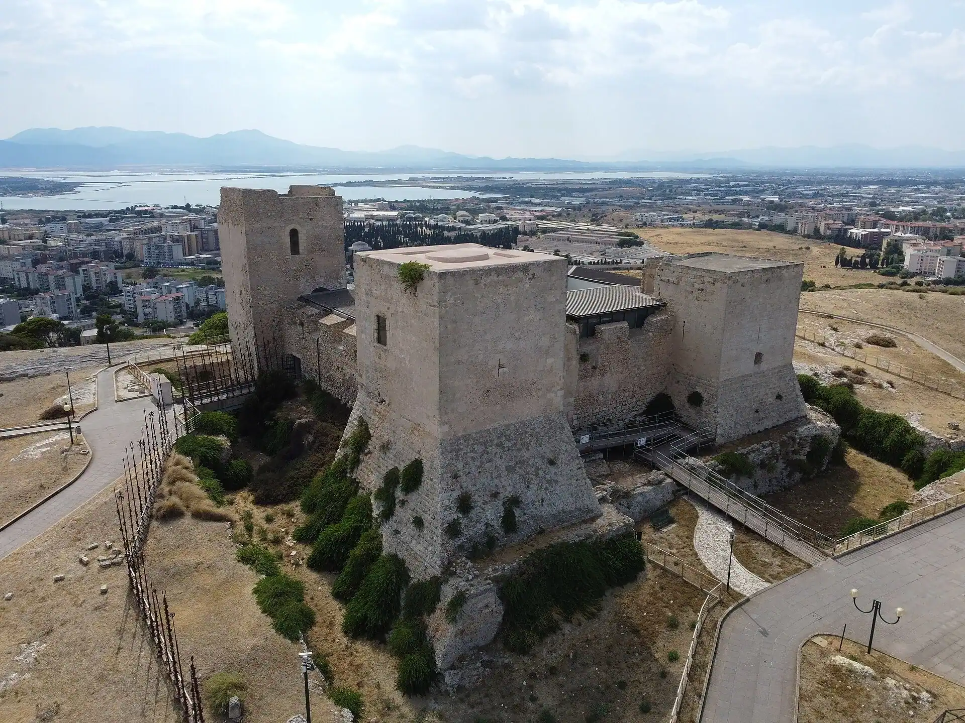 The castle of San Michele above Cagliari and its lagoon