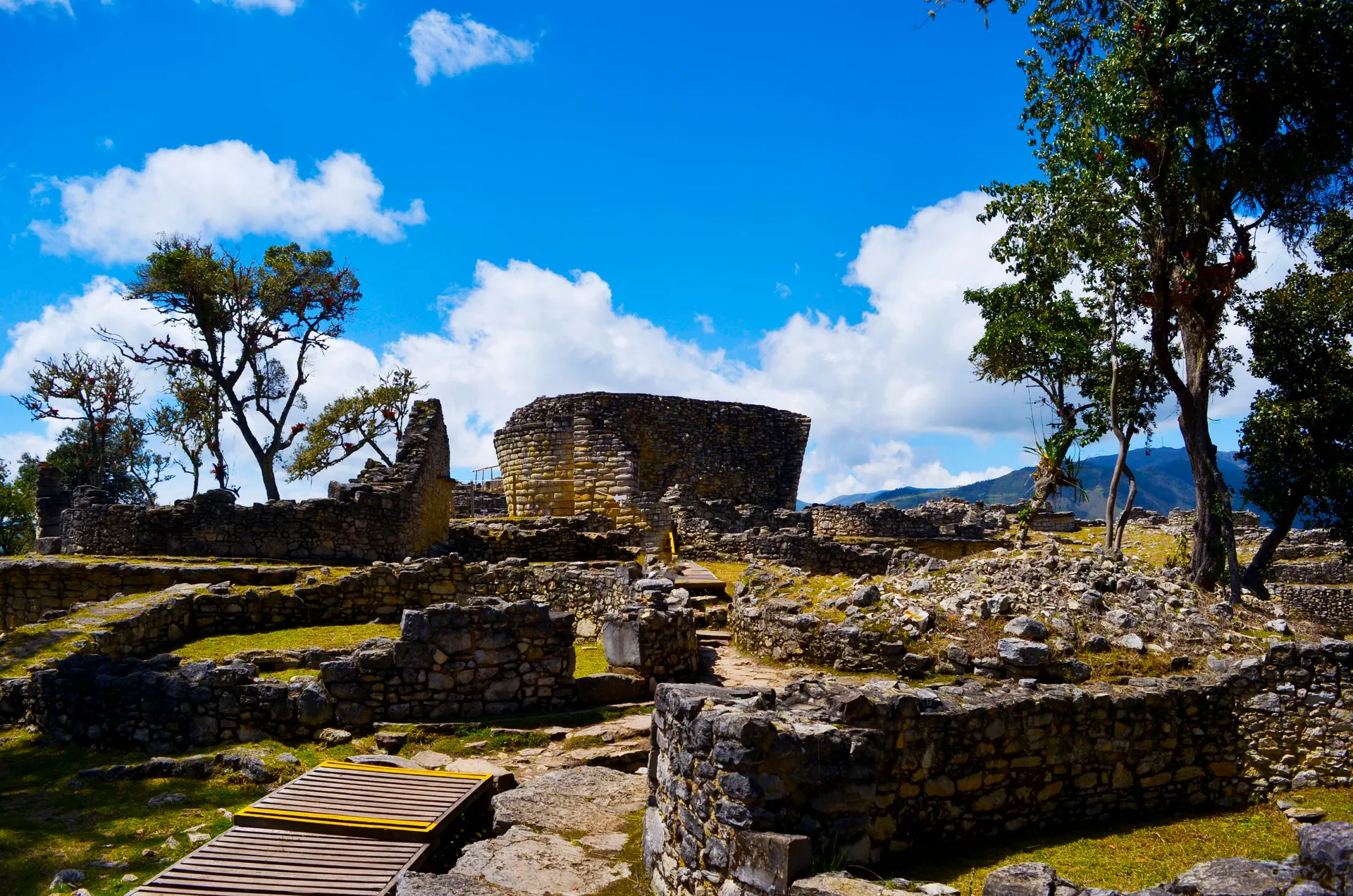 Round stone structures of the Kuelap fortress near Chachapoyas, Peru