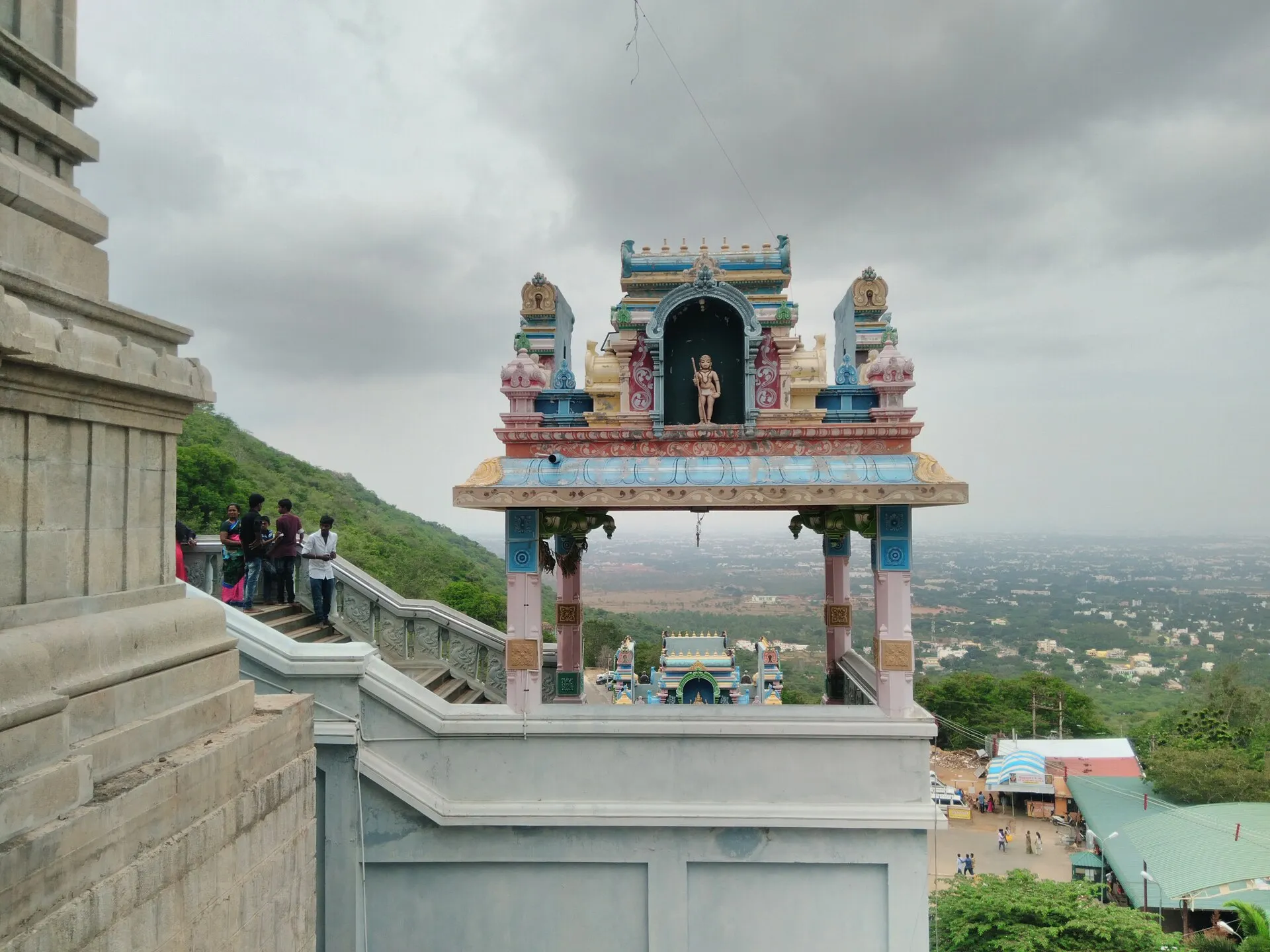 The Marudamalai temple gopuram on its hill above the plain at Coimbatore