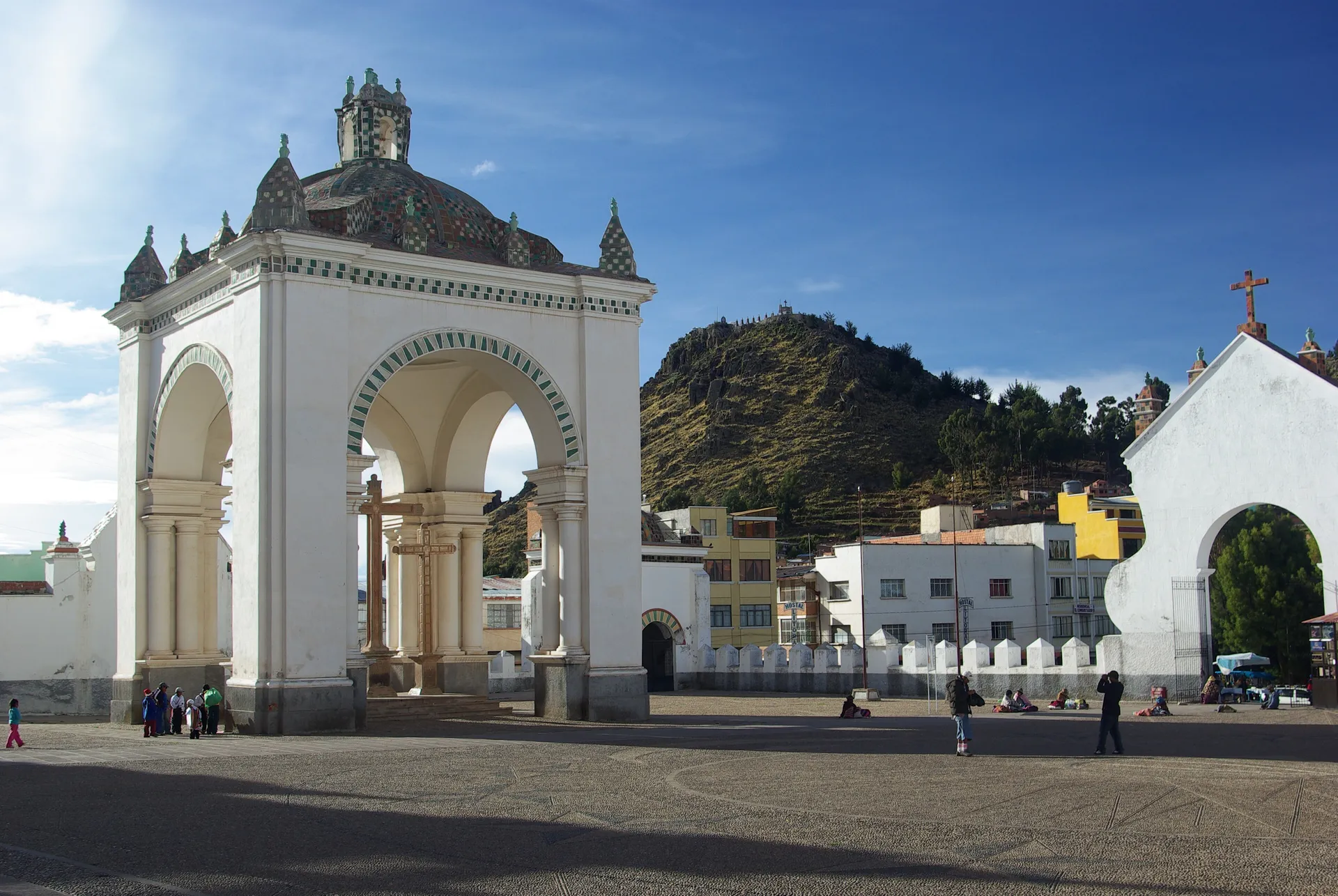 Basilica of Our Lady of Copacabana with Calvary hill behind, Bolivia