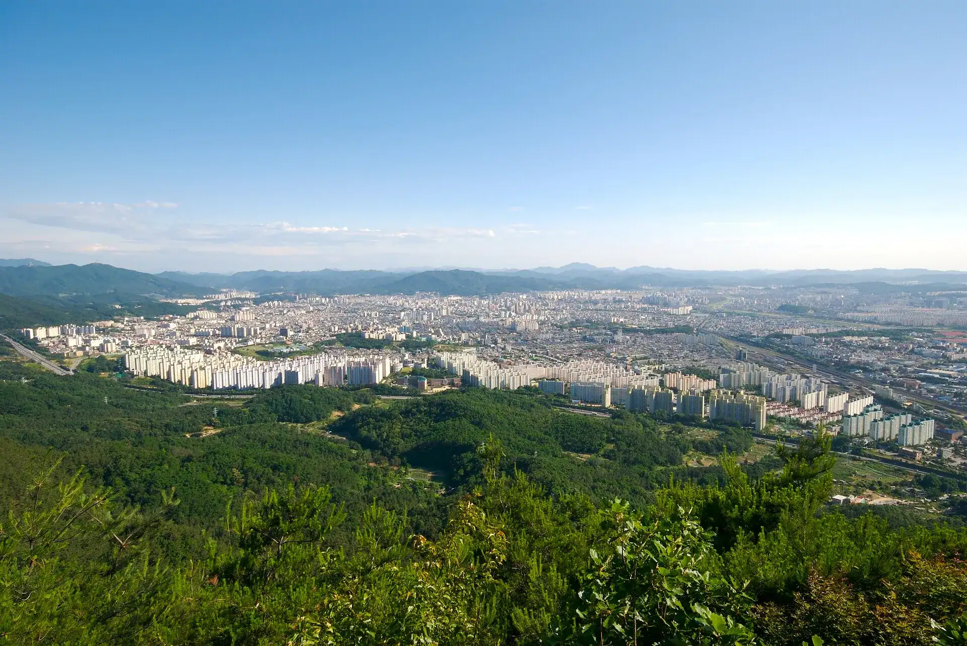 Daejeon spread out below the surrounding hills