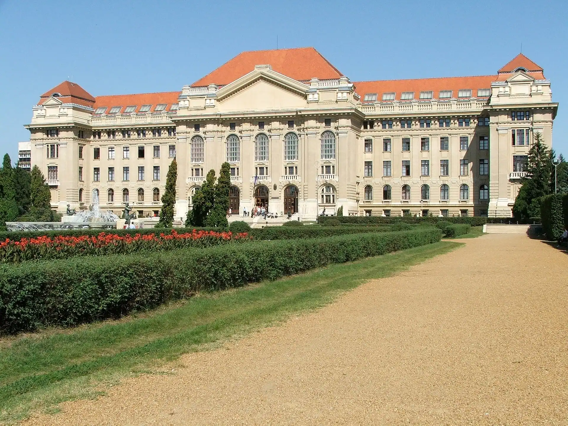 The main building of the University of Debrecen and its gardens