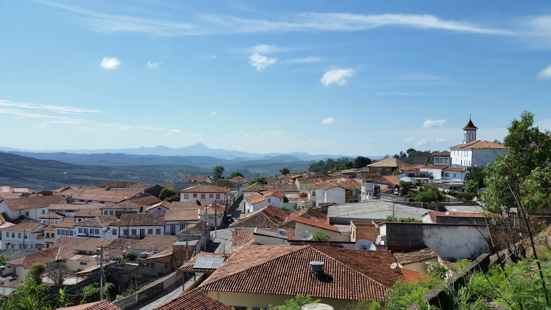 Colonial rooftops and church of Diamantina in the Espinhaco mountains, Brazil