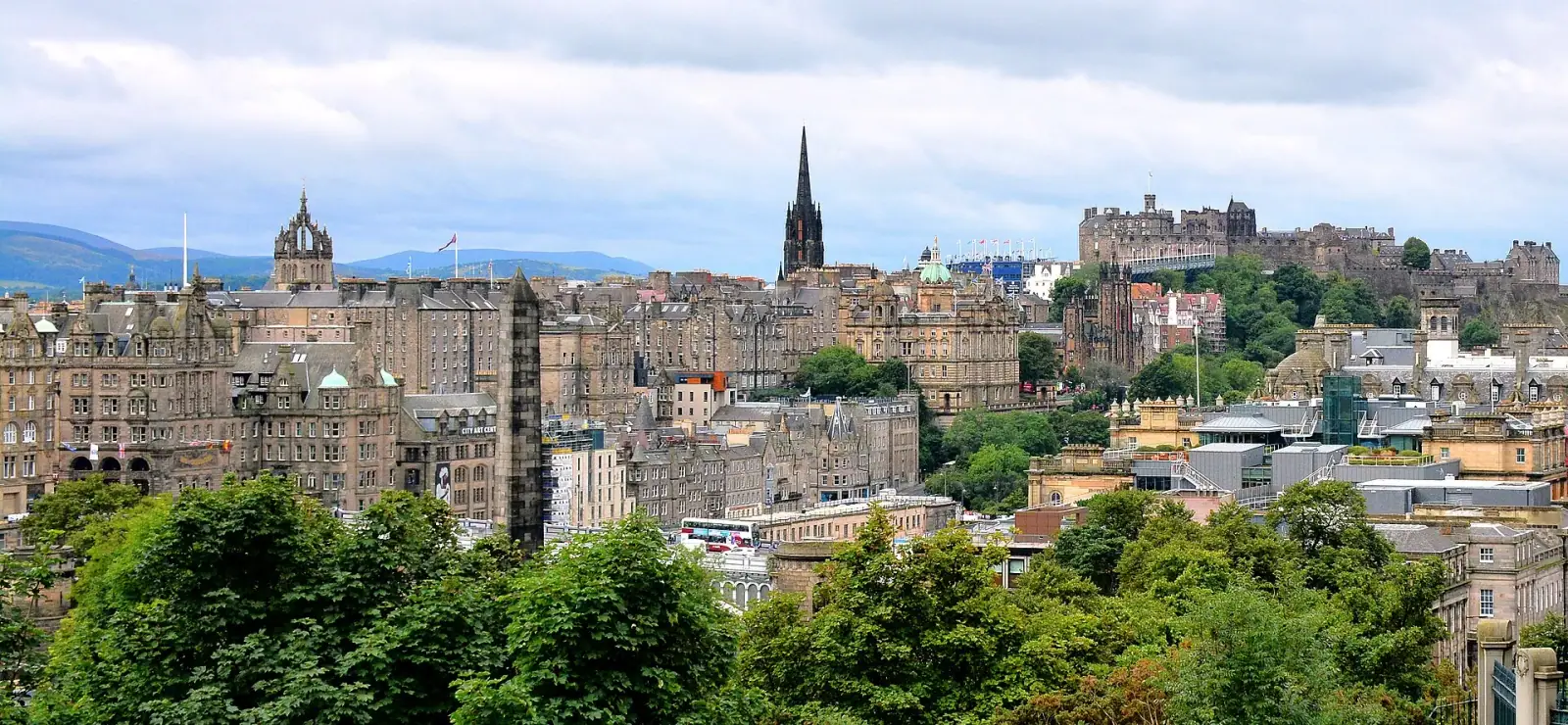 Edinburgh Old Town skyline with Edinburgh Castle and the Hub spire