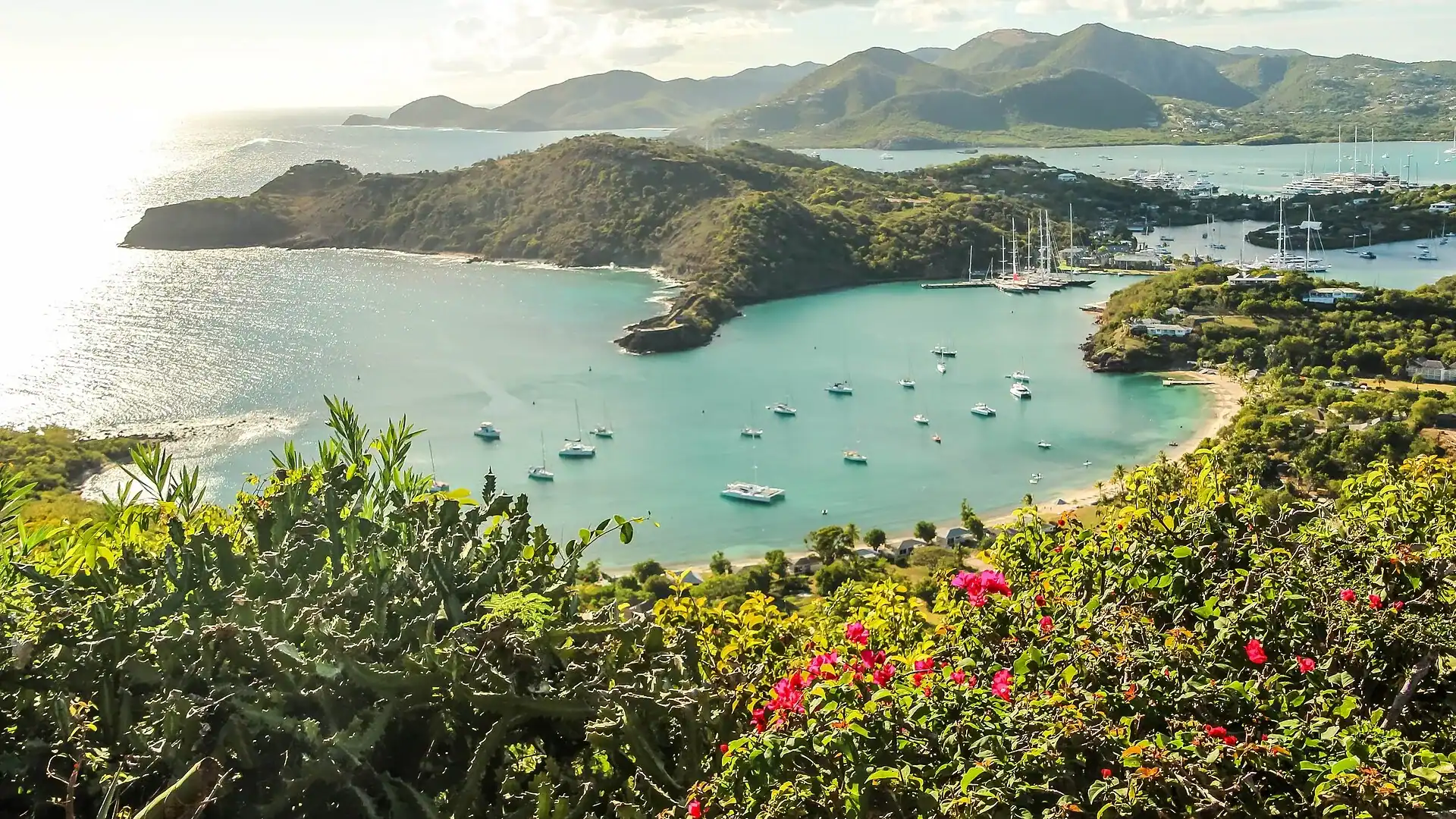 English Harbour from Shirley’s Heights, with the yachts inside it