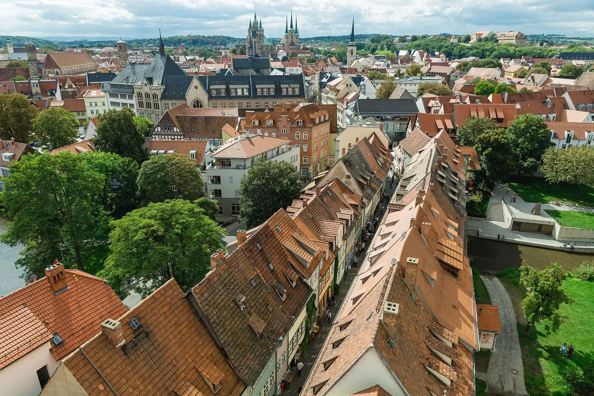 The rooftops and cathedral of Erfurt from above