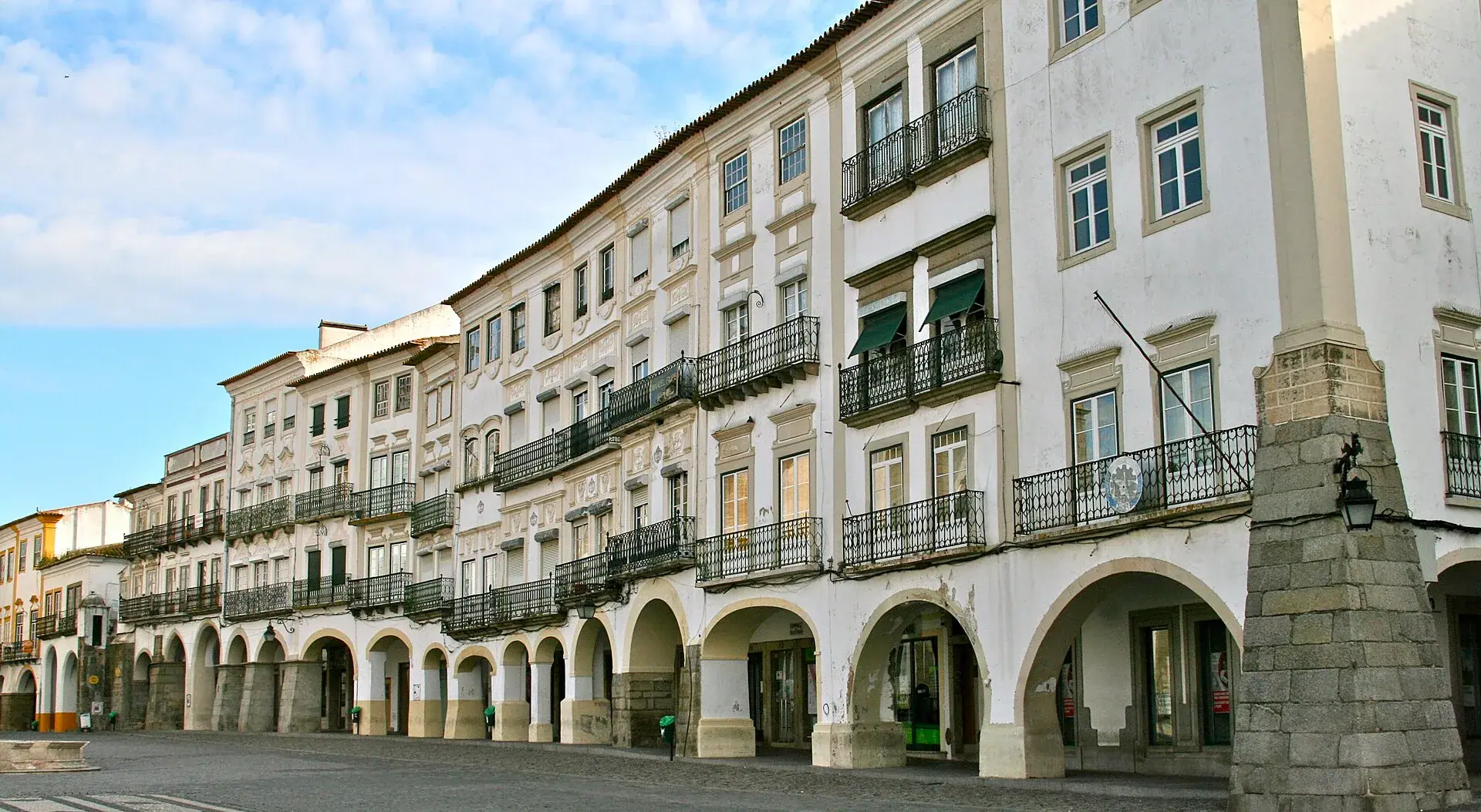 The arcades of the Praca do Giraldo in Evora