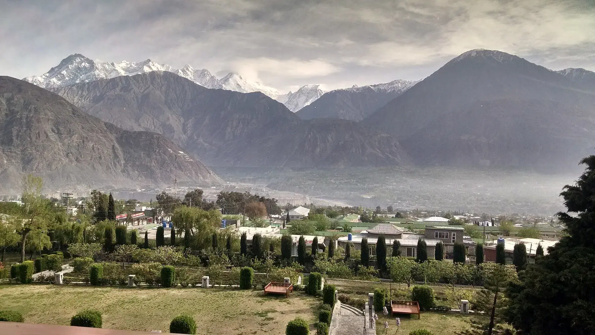 Gilgit in its valley, with the Karakoram rising behind it