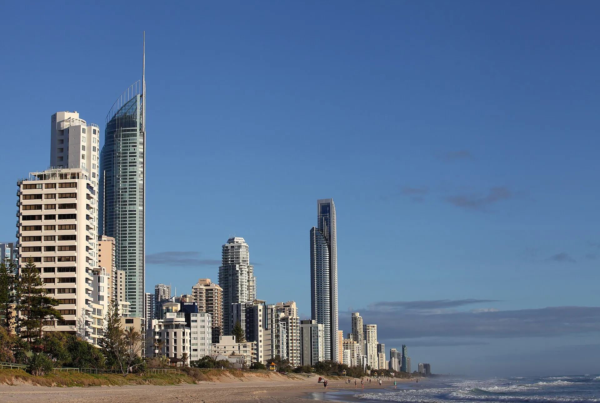 Surfers Paradise skyline with Q1 tower and beach, Gold Coast