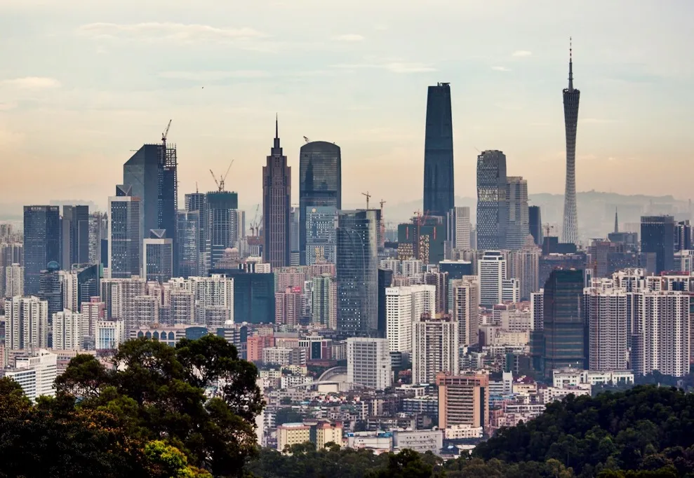 Guangzhou skyline at dusk with the Canton Tower and downtown high-rises