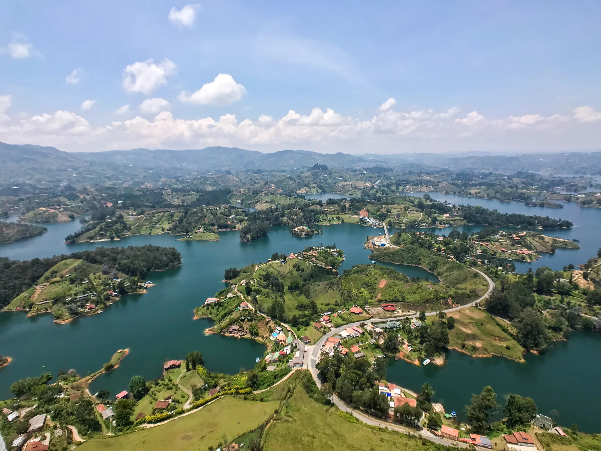 The Guatape reservoir and its islands seen from El Penol, Colombia