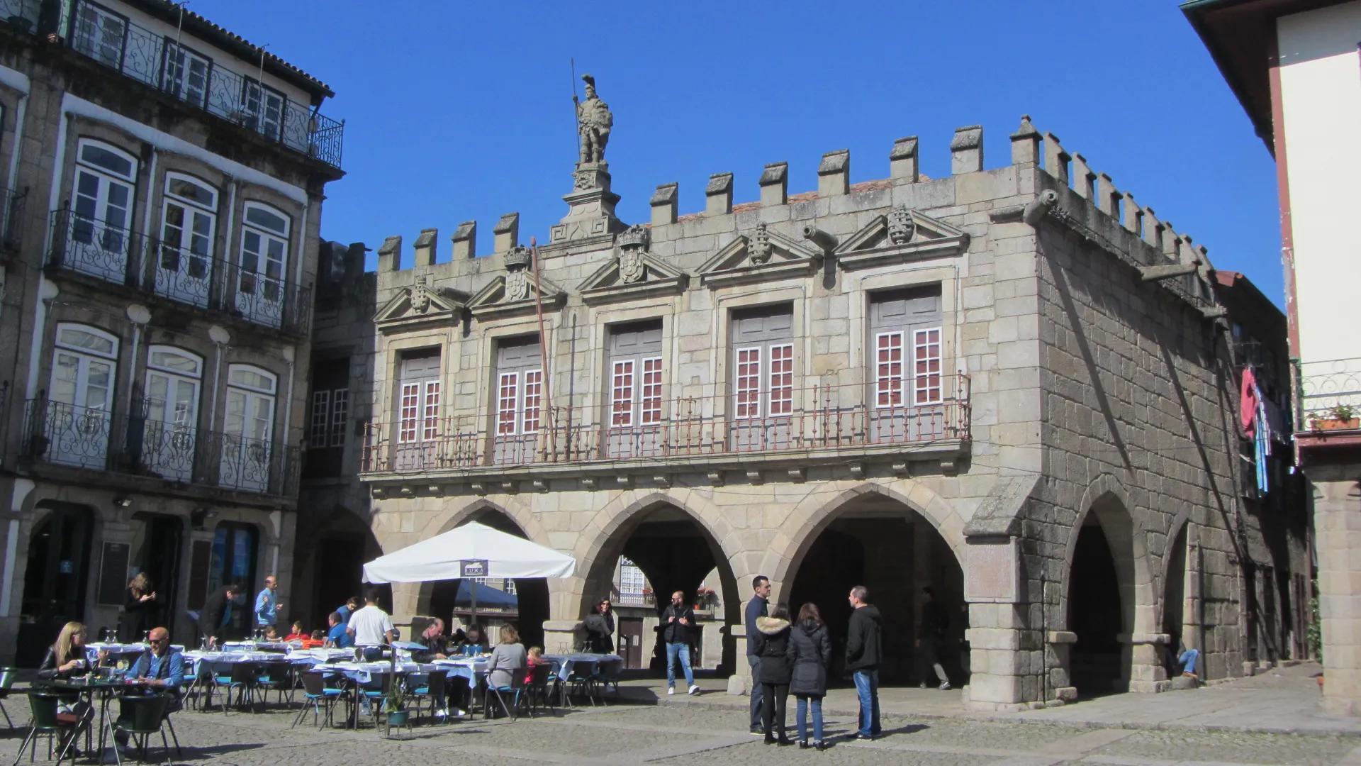 The medieval old town square of Guimaraes, Portugal