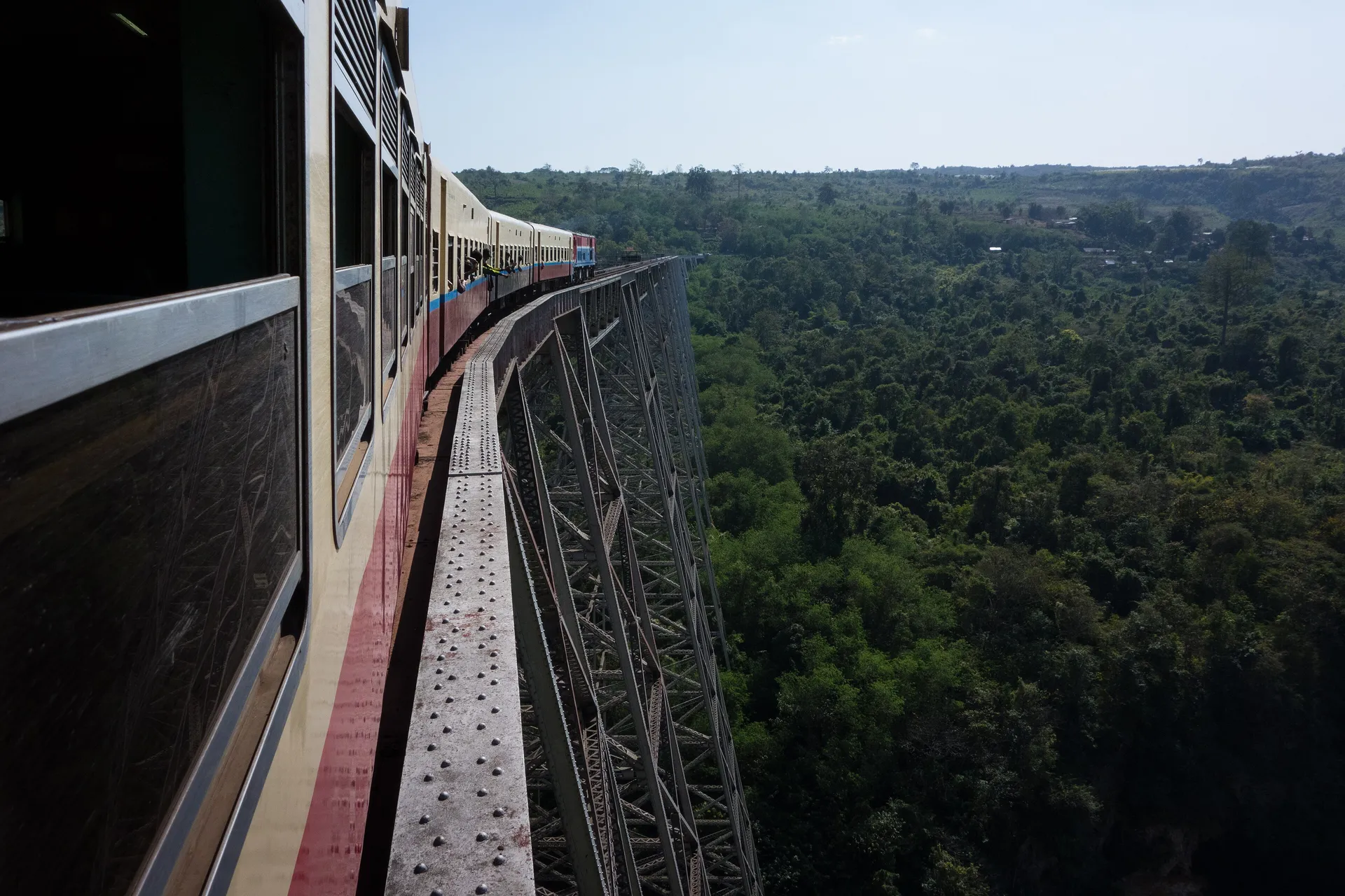 A train crossing the Gokteik viaduct on the railway to Hsipaw, Myanmar
