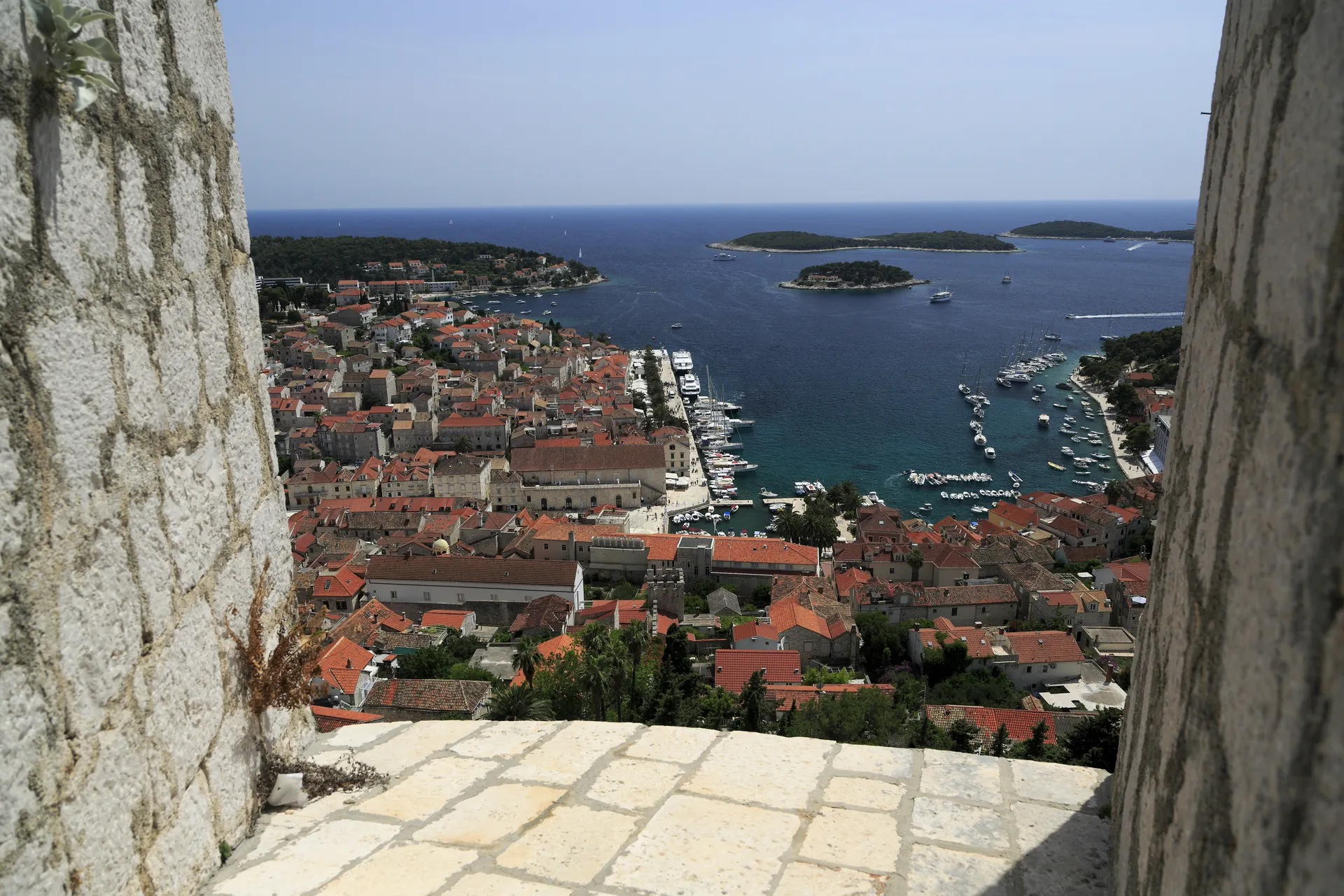 Hvar Town and the Pakleni Islands from the fortress, Croatia