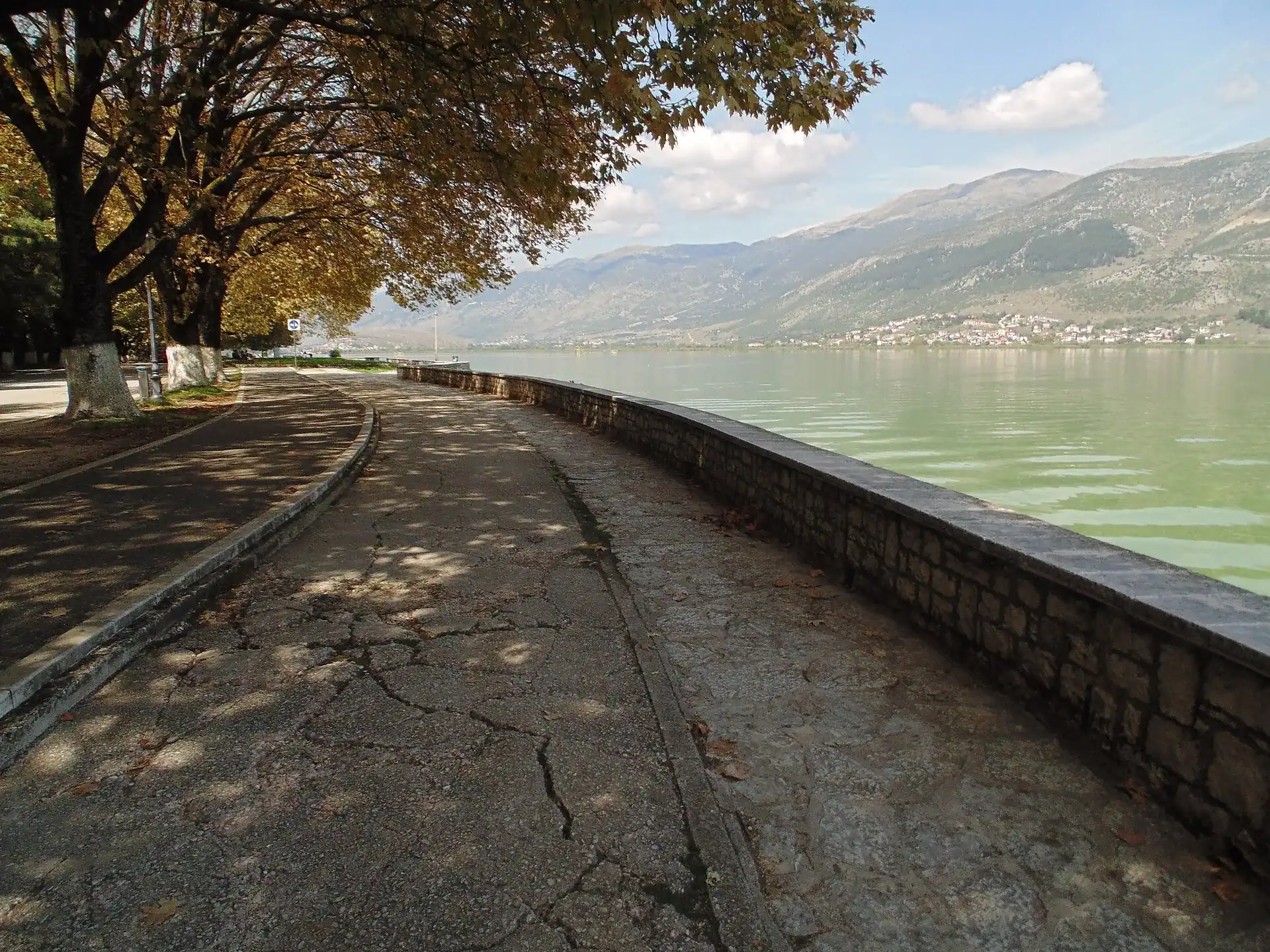 The lakeside promenade of Ioannina with the Epirus mountains across the water