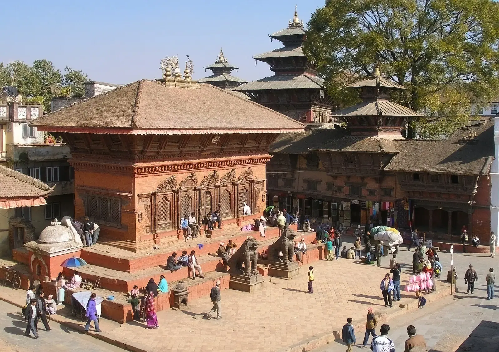 Kathmandu Durbar Square with the Shiva Parvati Temple and pagoda temples