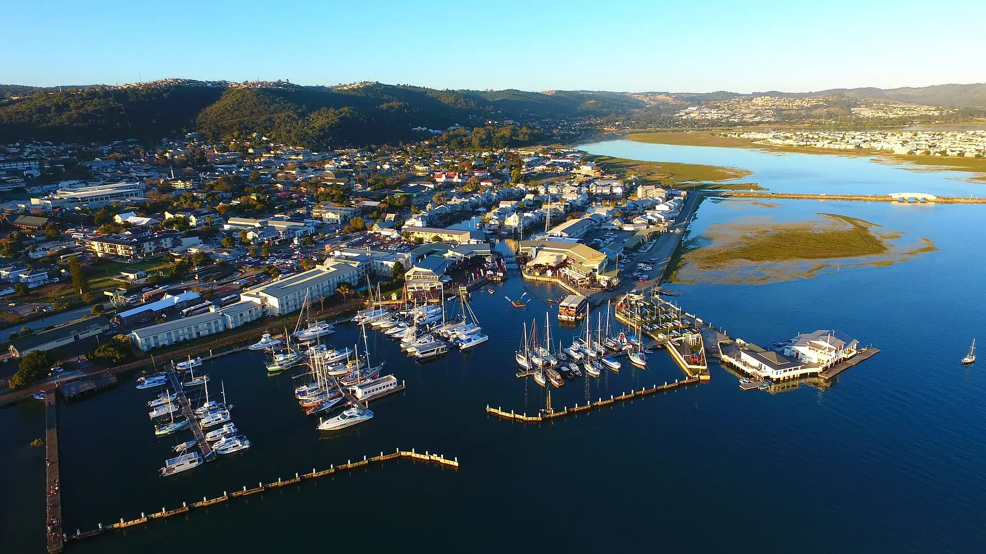 The Knysna lagoon and its waterfront from the air