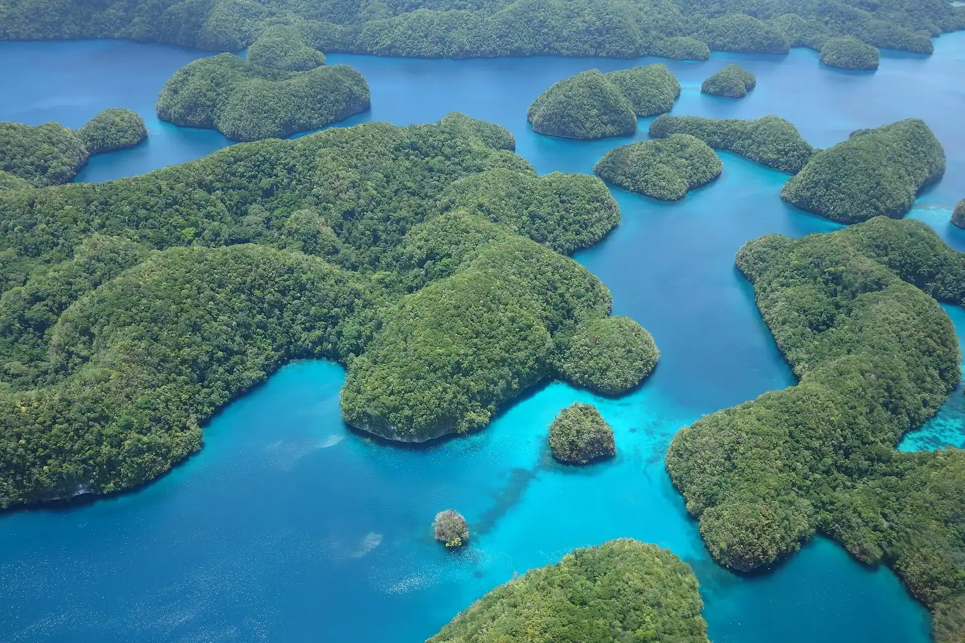 The Rock Islands south of Koror from the air