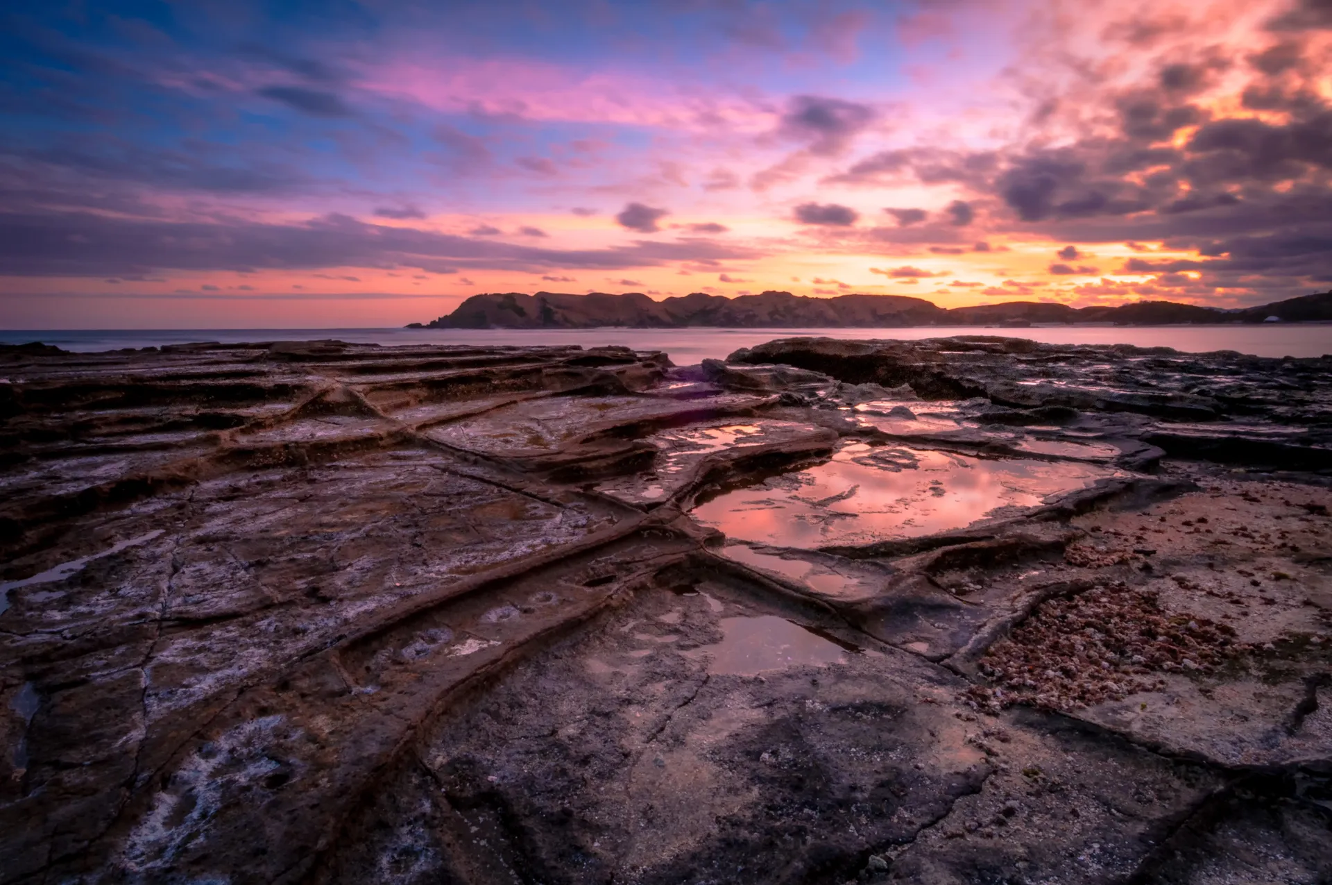 Sunset at Tanjung Aan near Kuta Lombok, Indonesia