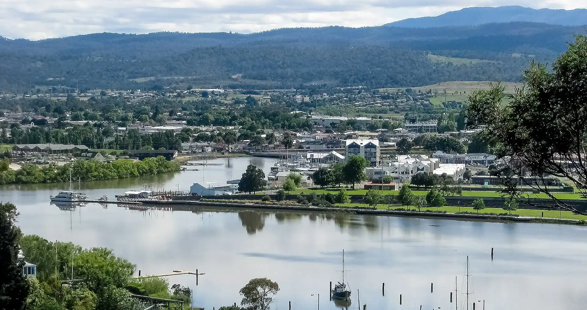 Launceston at the head of the Tamar, with the Tasmanian hills beyond