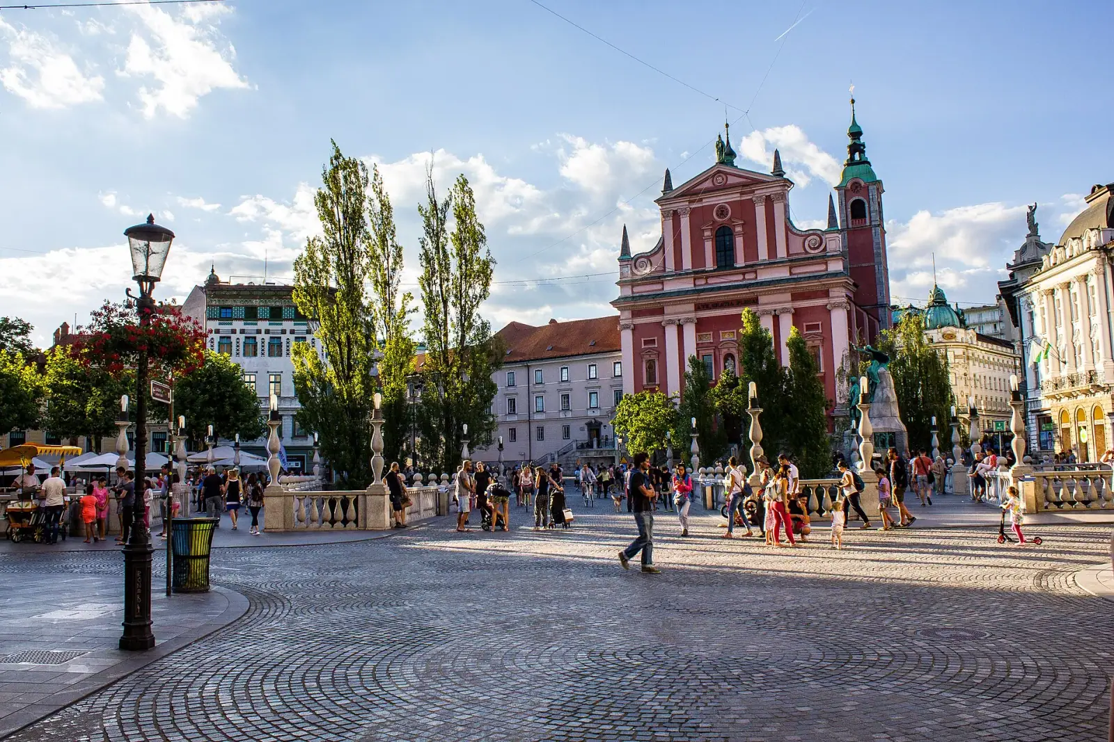 Preseren Square and Franciscan Church in Ljubljana, Slovenia