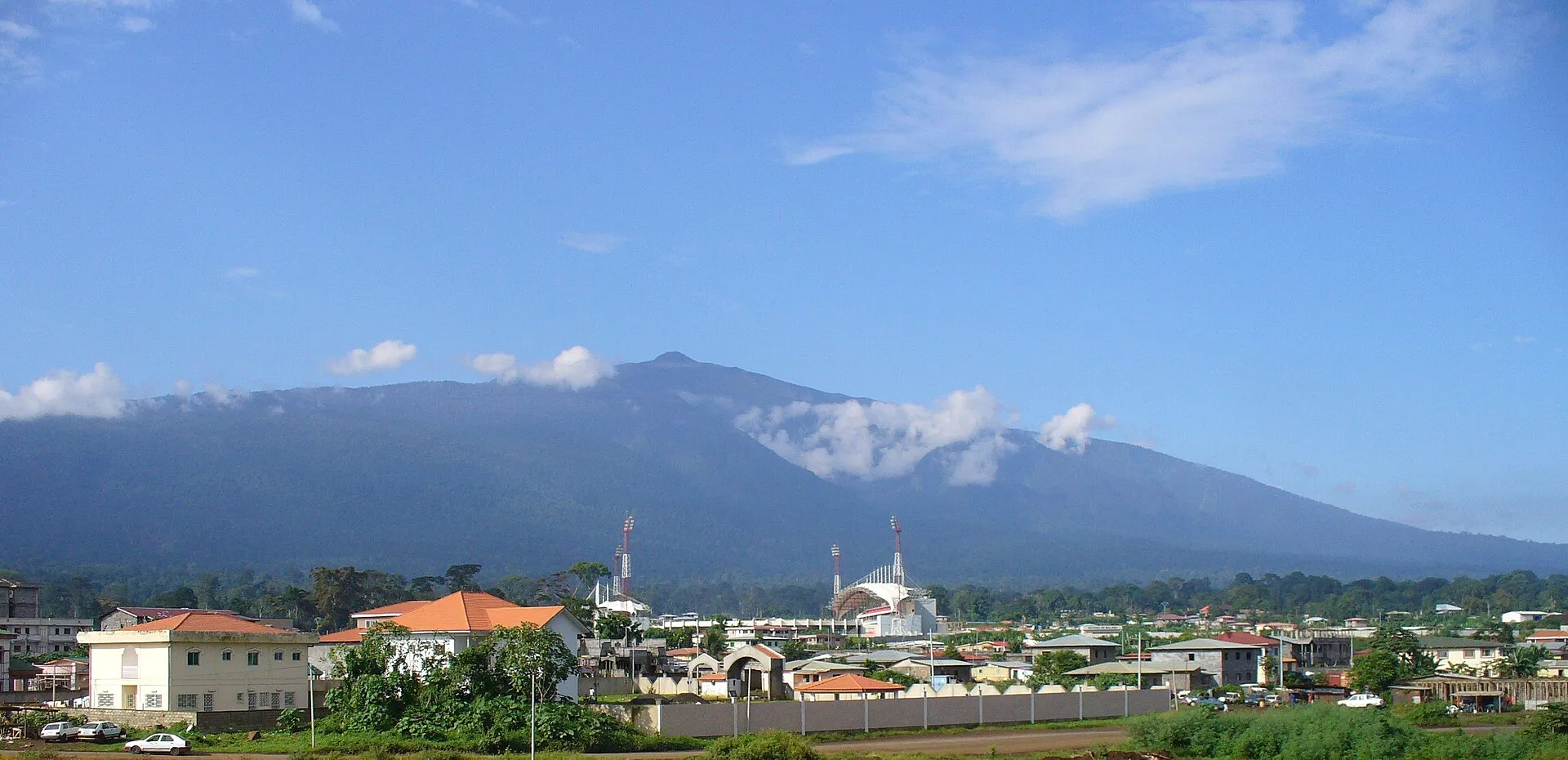 Malabo under Pico Basile, with the mosque in the foreground