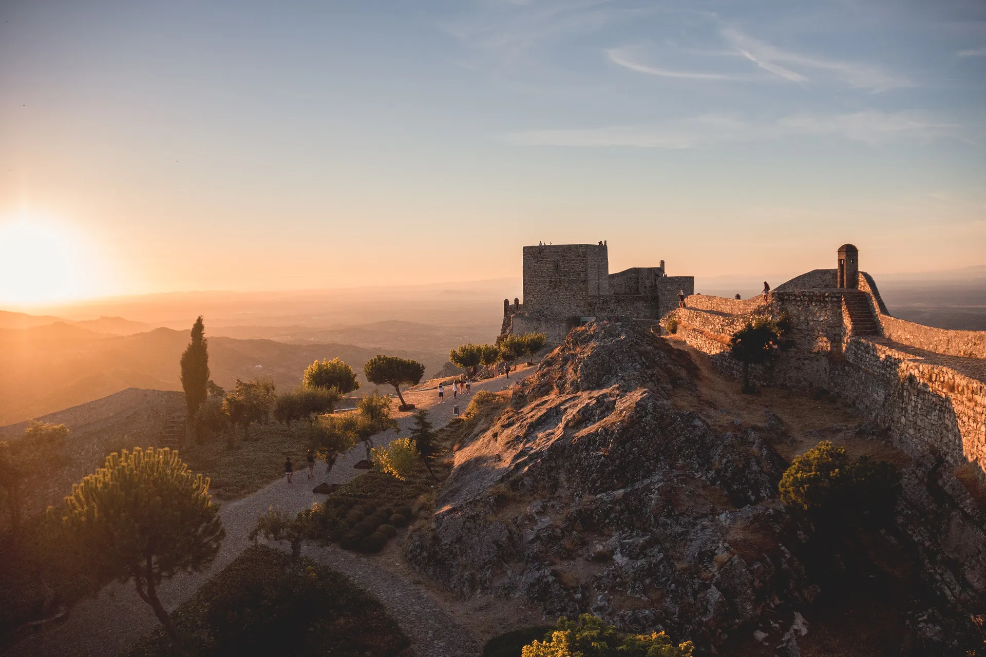 Marvao castle at sunset above the Alentejo, Portugal