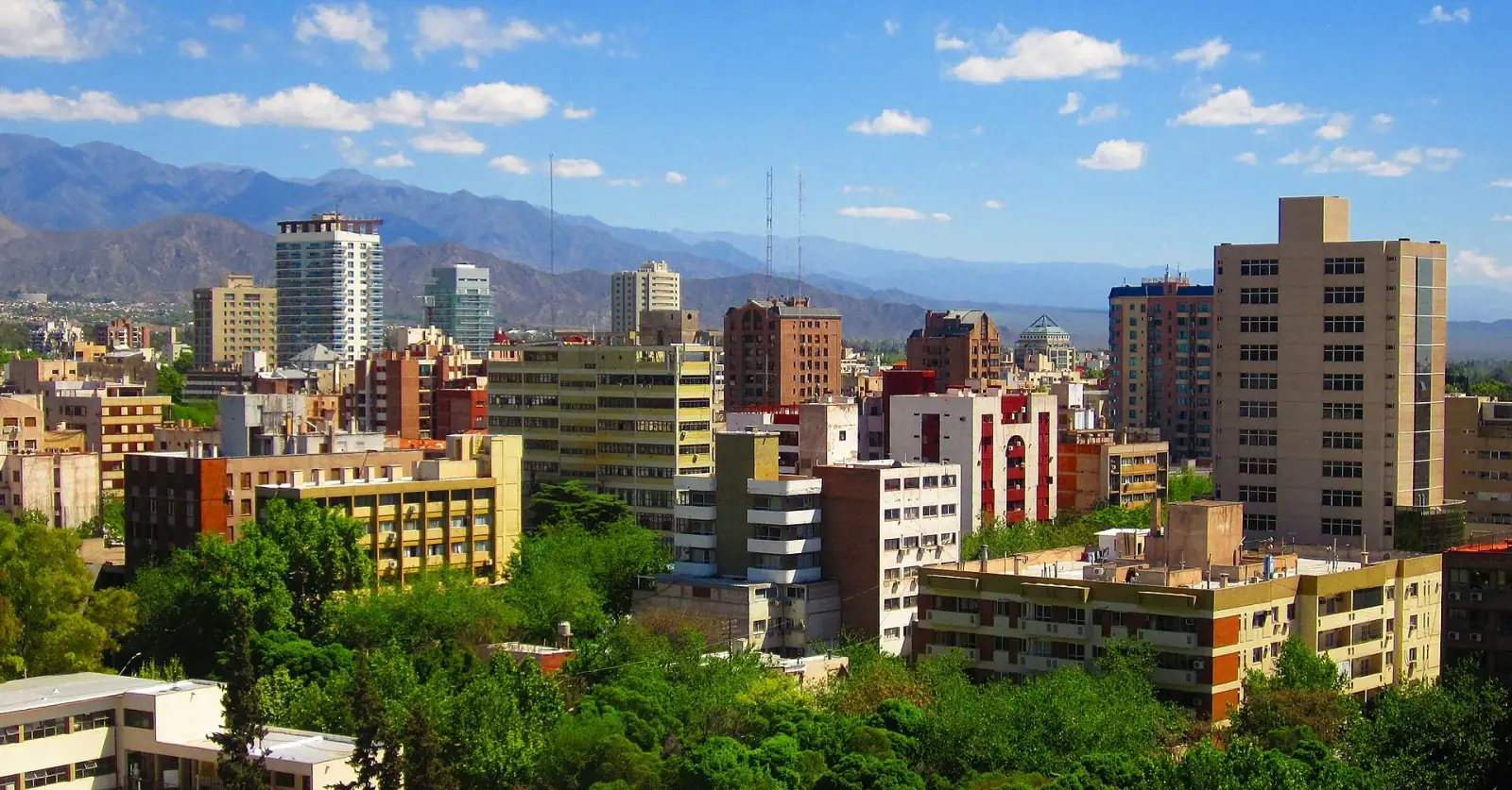 Mendoza city skyline with the Andes mountains in the background