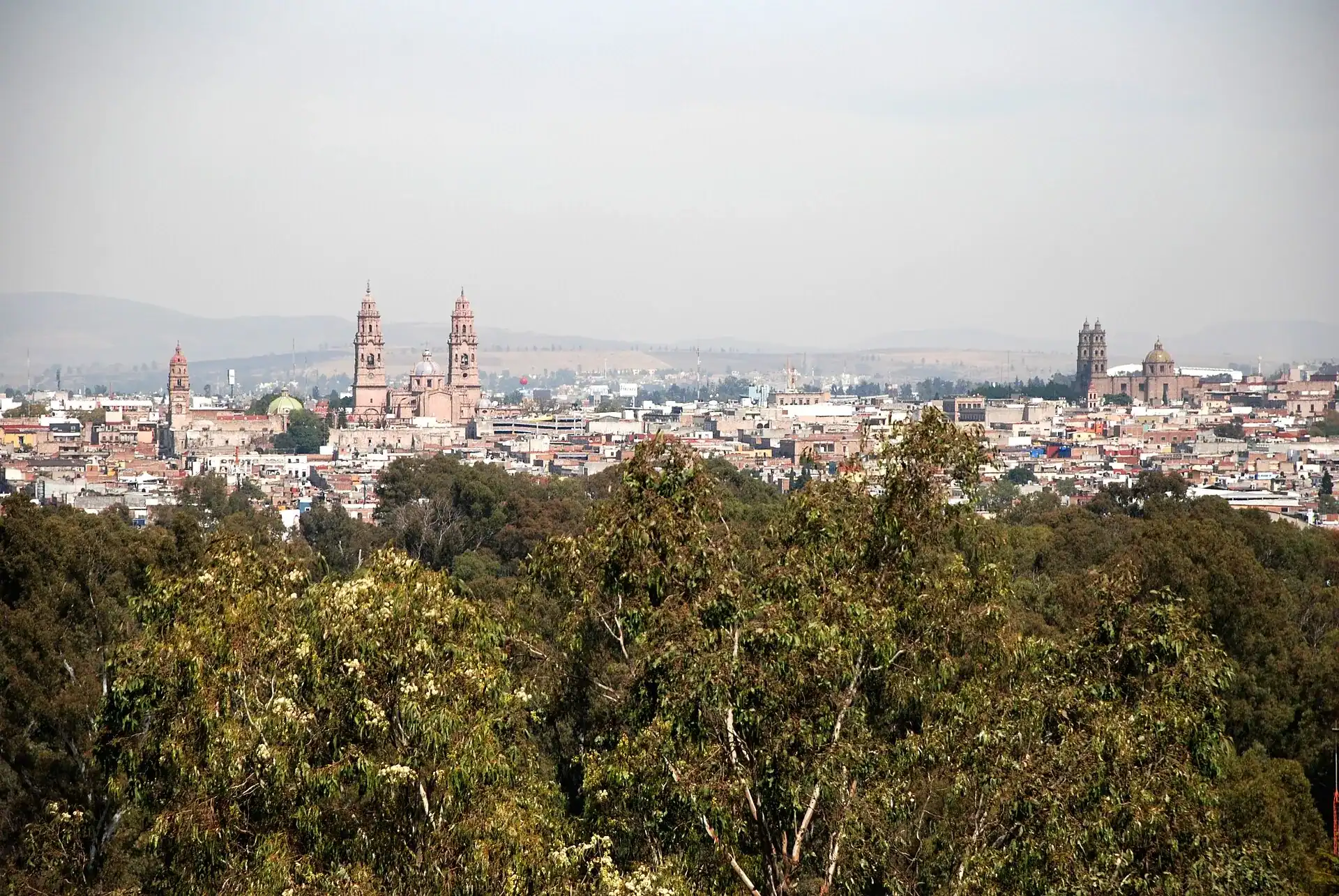 Morelia with its cathedral towers above the rooftops