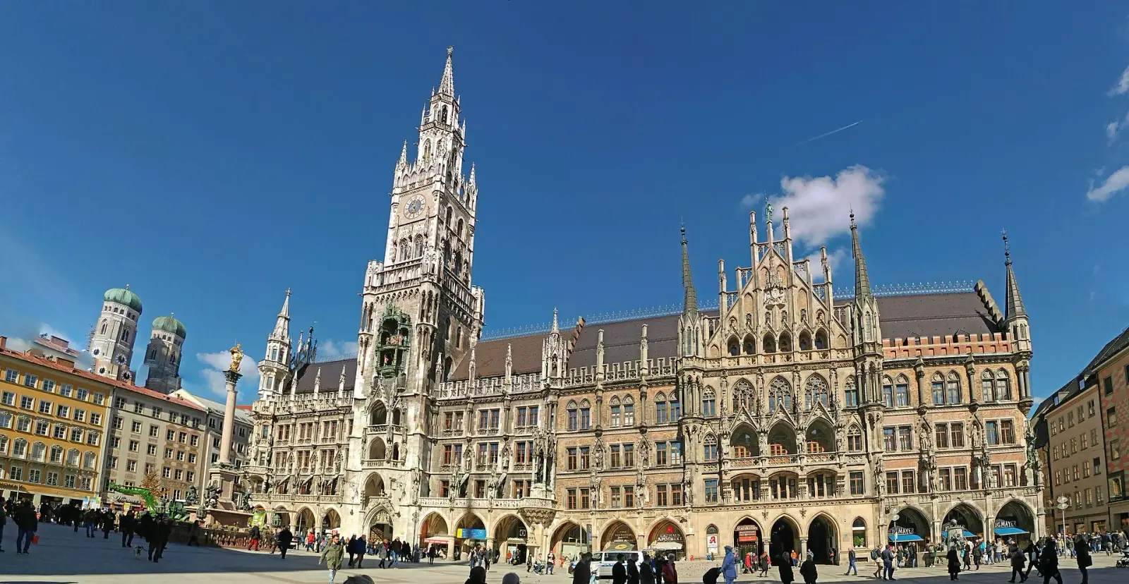 Marienplatz with Neues Rathaus and Frauenkirche towers, Munich