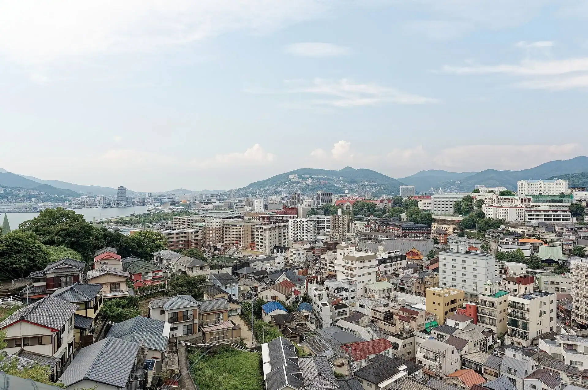 Nagasaki in its valley above the harbour