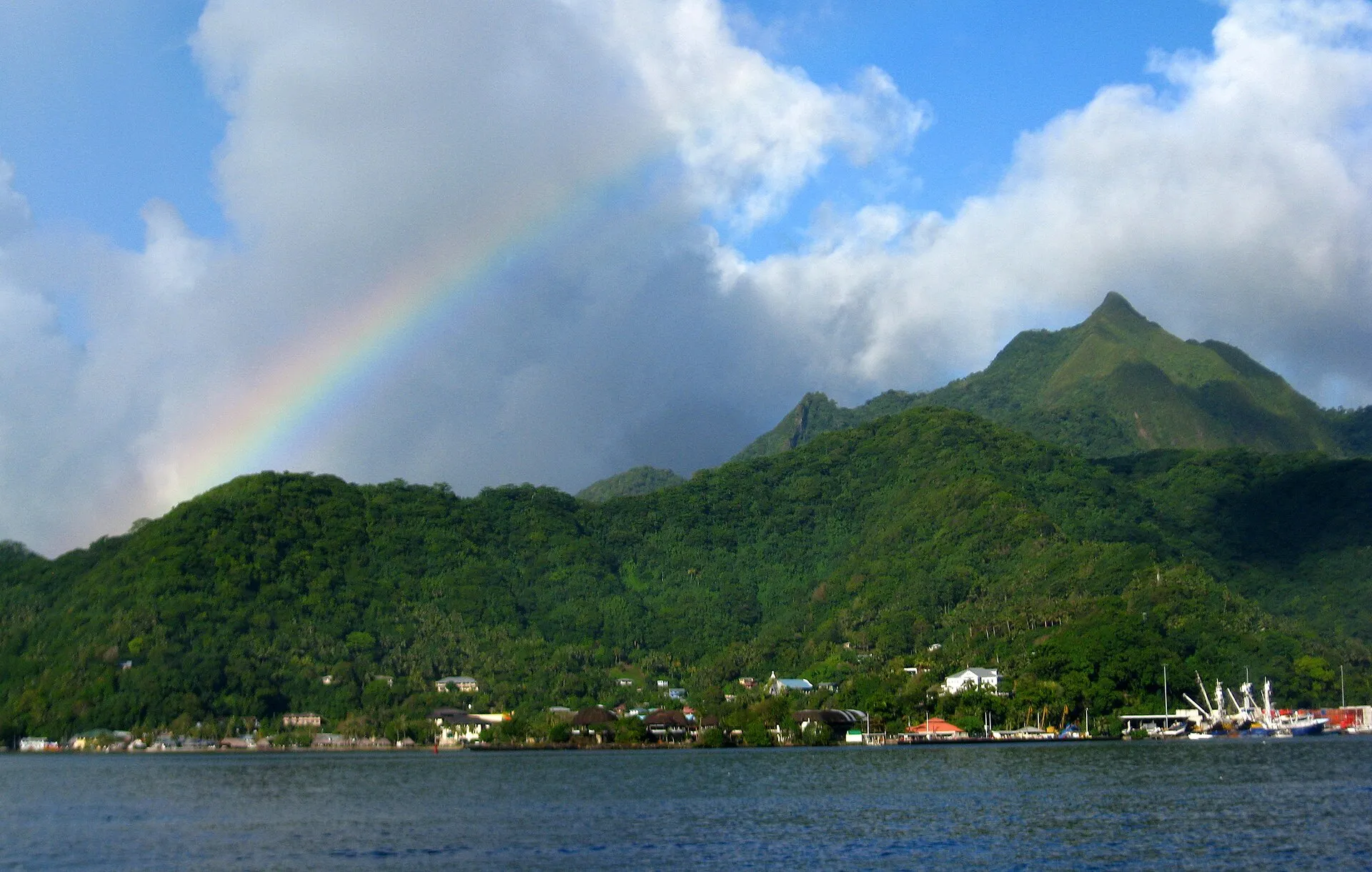 Rainmaker Mountain above Pago Pago harbour, under a rainbow