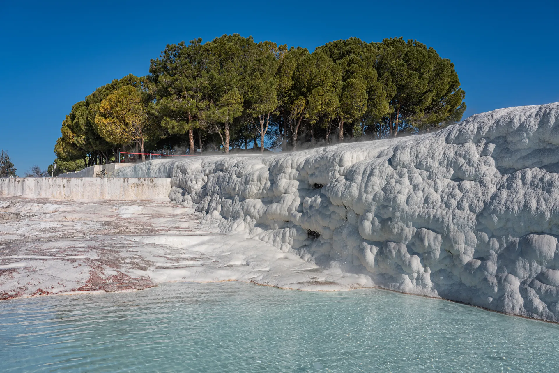 The white travertine terraces of Pamukkale, Turkey
