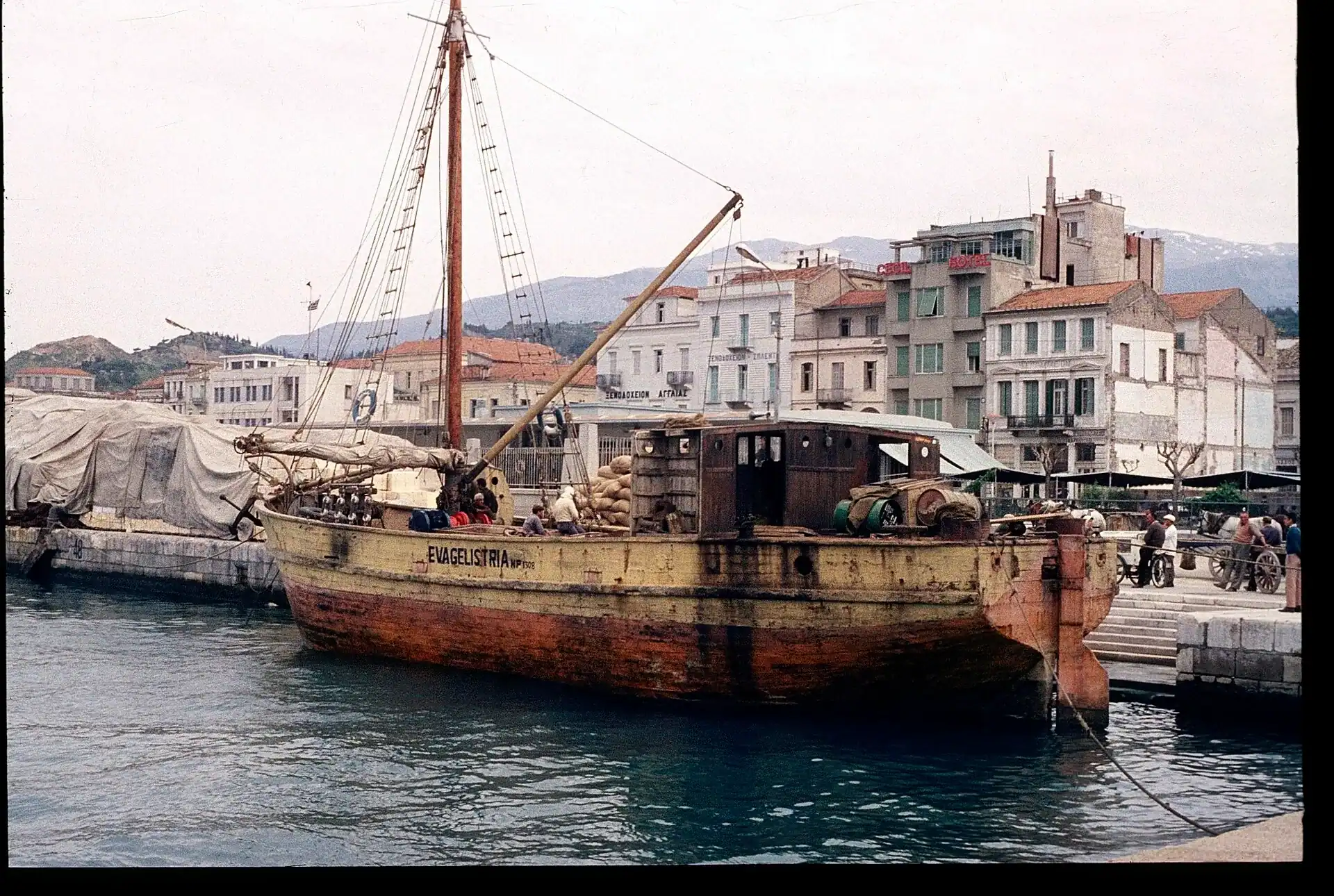 The harbour at Patras with the town rising behind it